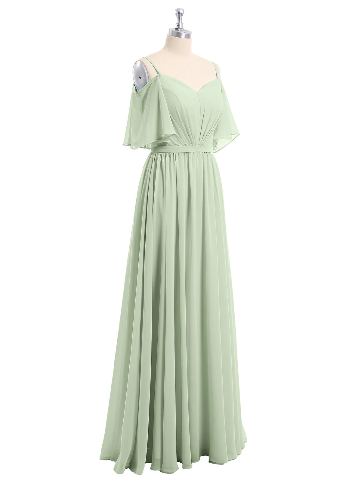 Off-The-Schulter Spaghetti Träger Chiffon Kleid Staubiges Salbei - Image 6
