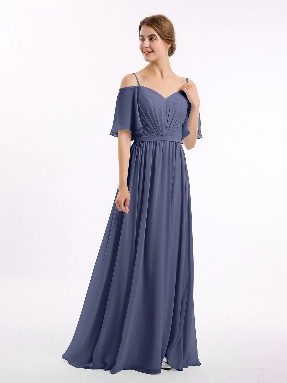 Off-The-Schulter Spaghetti TrÀger Chiffon Kleid Sturm - Image 3