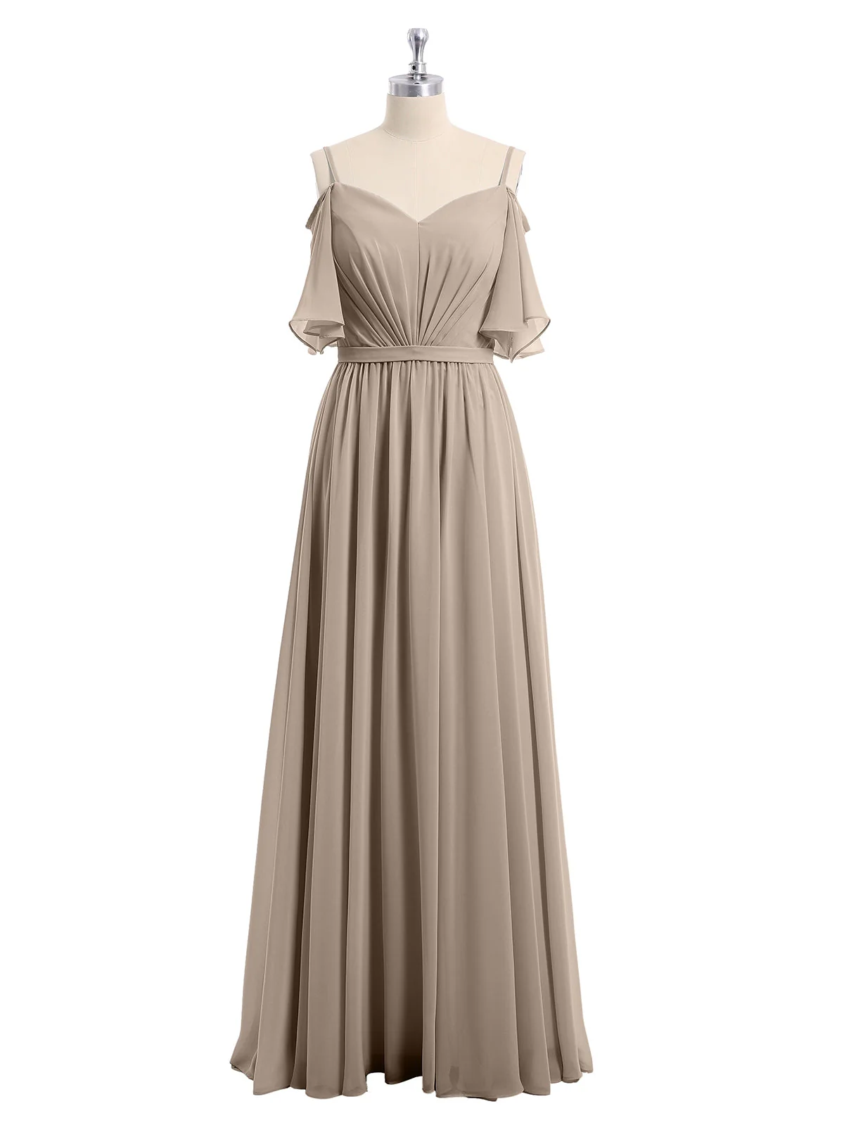 Off-The-Schulter Spaghetti Träger Chiffon Kleid Taupe - Image 4