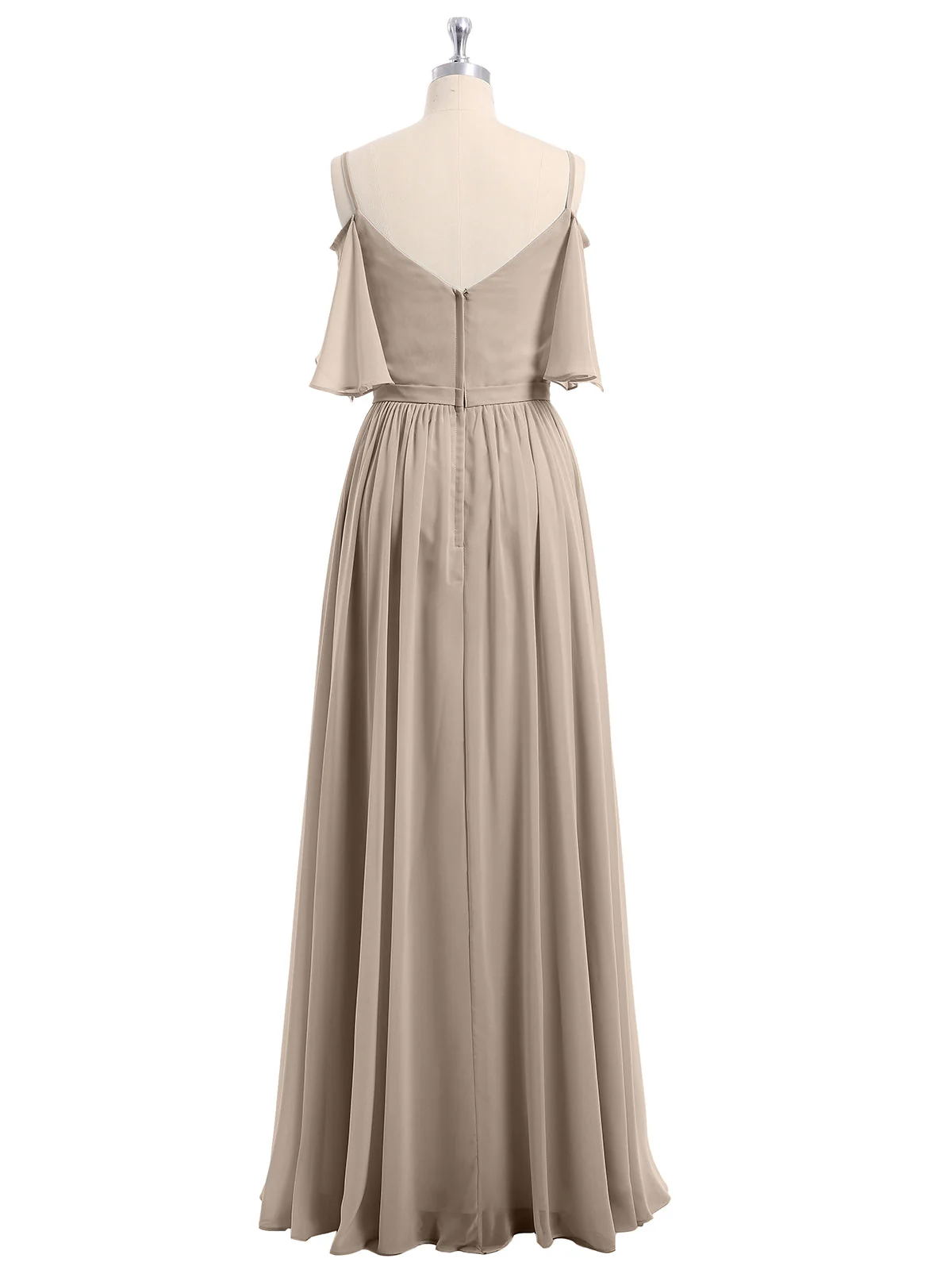 Off-The-Schulter Spaghetti Träger Chiffon Kleid Taupe - Image 5