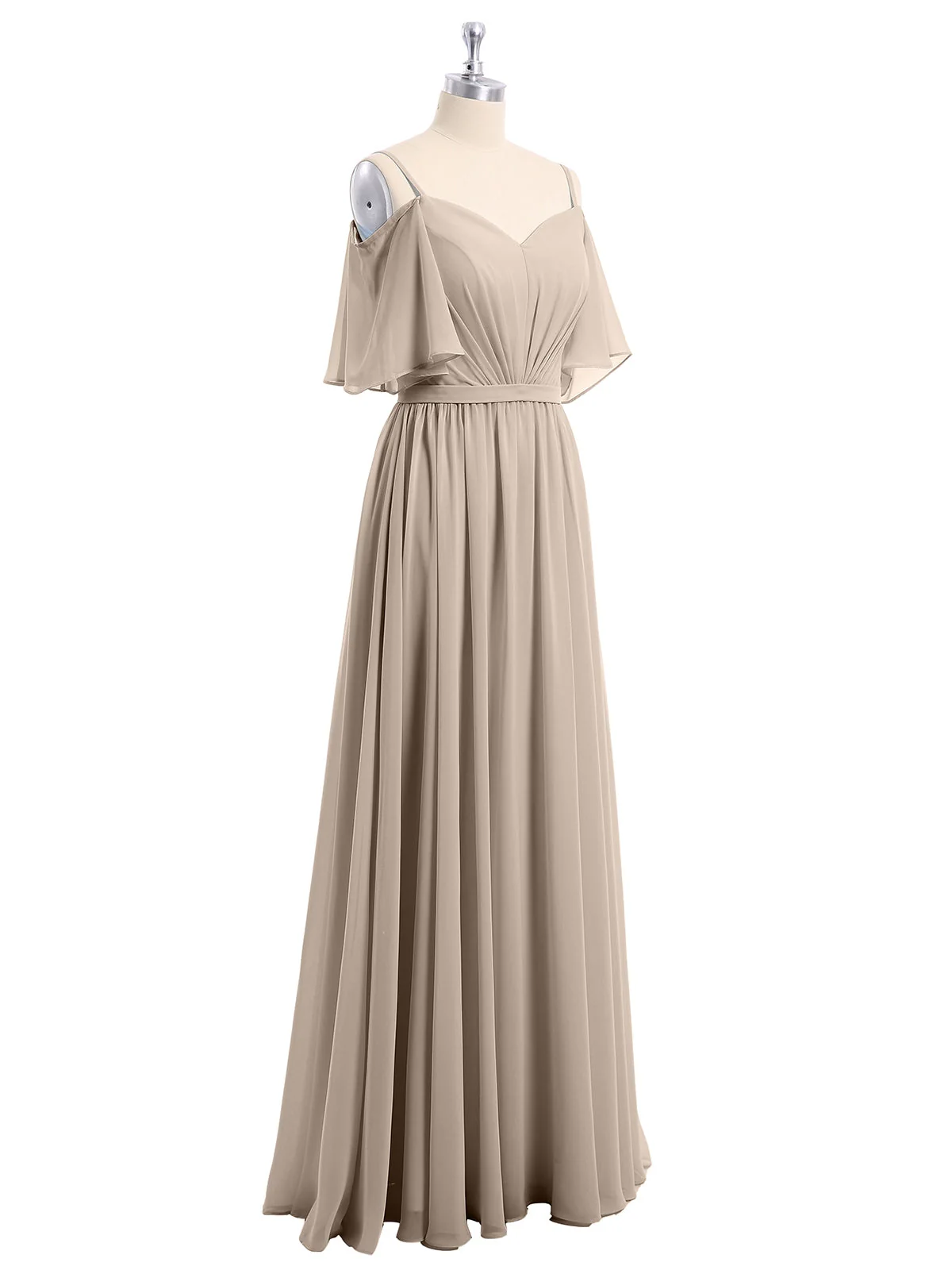 Off-The-Schulter Spaghetti Träger Chiffon Kleid Taupe - Image 6