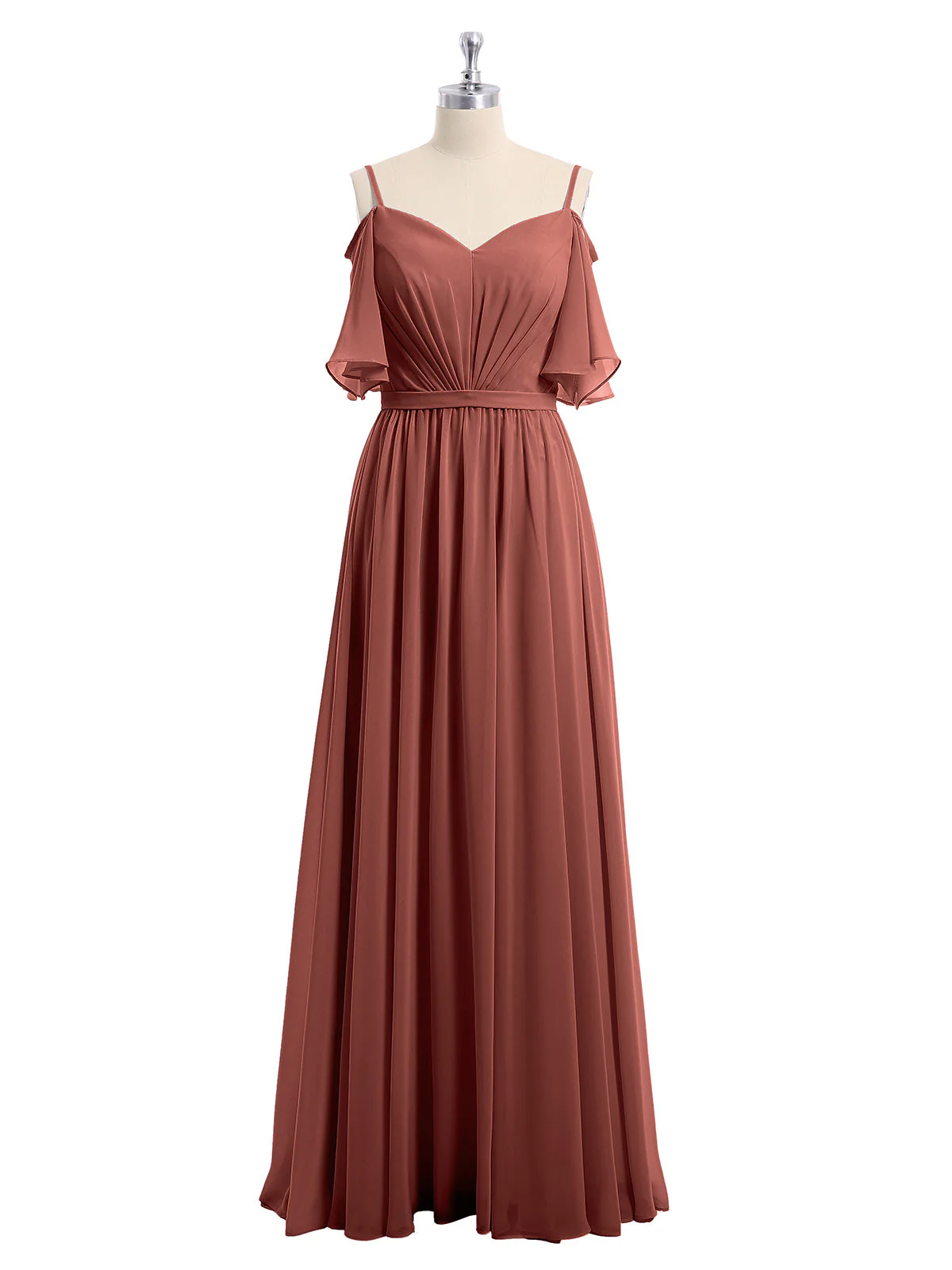 Off-The-Schulter Spaghetti Träger Chiffon Kleid Terrakotta - Image 4