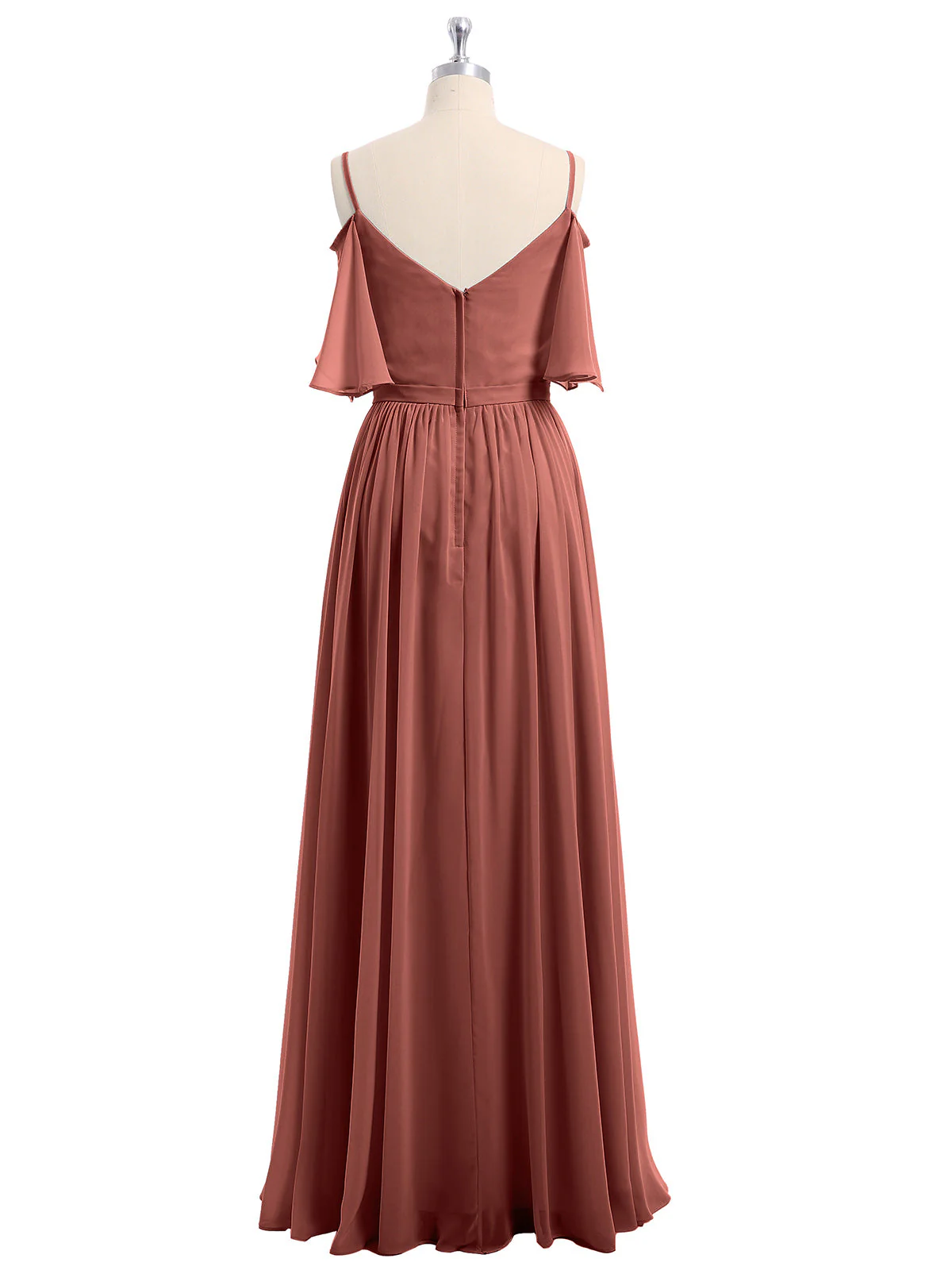 Off-The-Schulter Spaghetti Träger Chiffon Kleid Terrakotta - Image 5