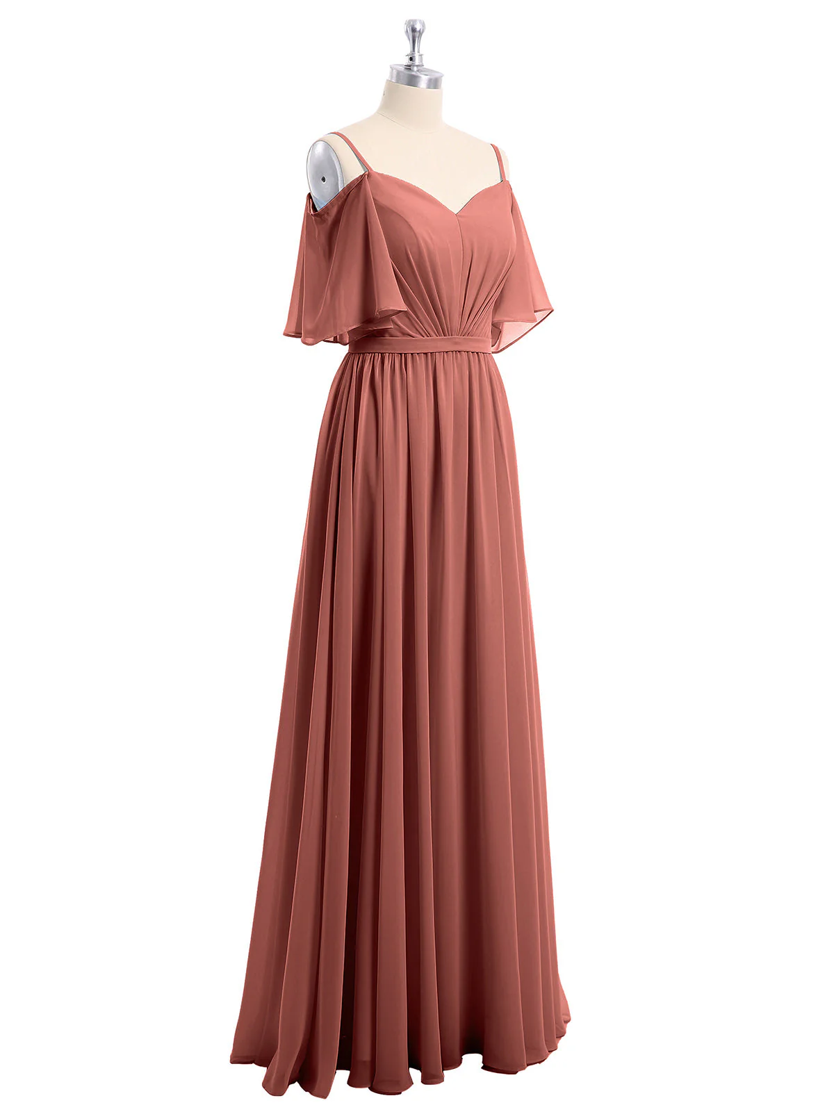 Off-The-Schulter Spaghetti Träger Chiffon Kleid Terrakotta - Image 6