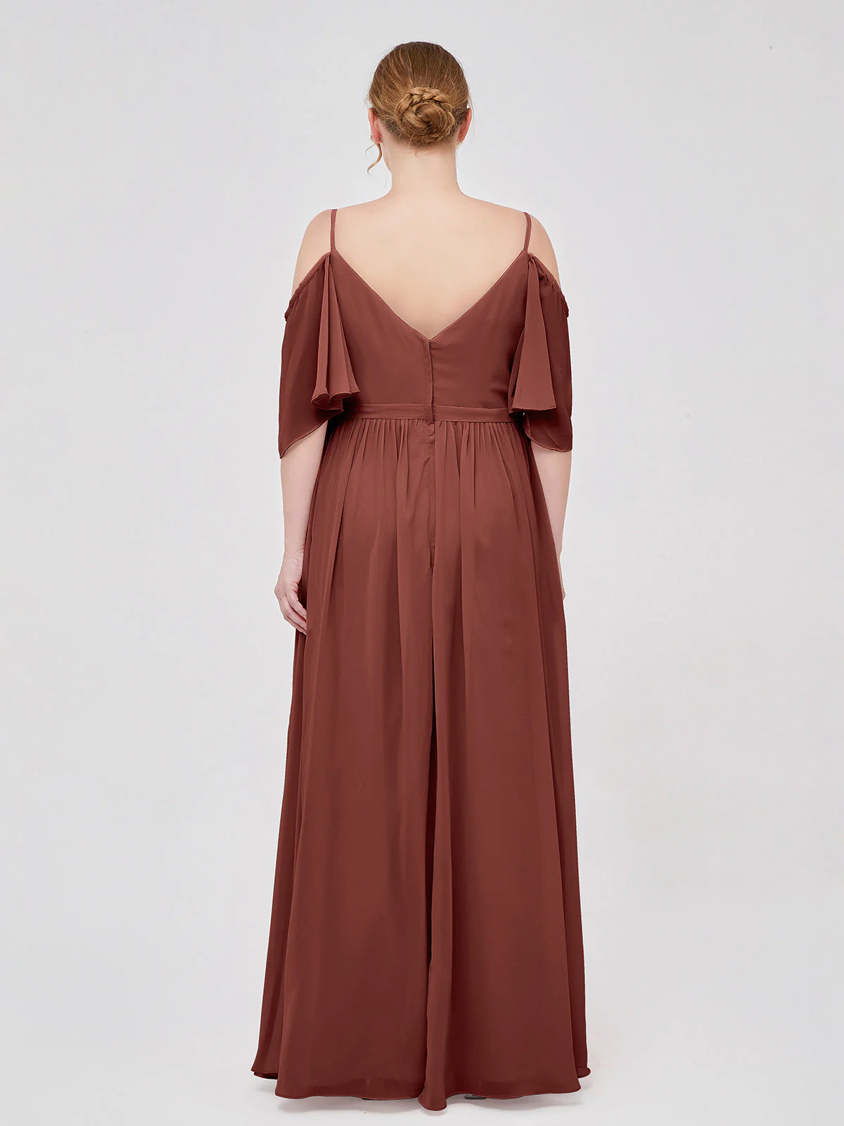 Off-The-Schulter Spaghetti Träger Chiffon Kleid Terrakotta - Image 8
