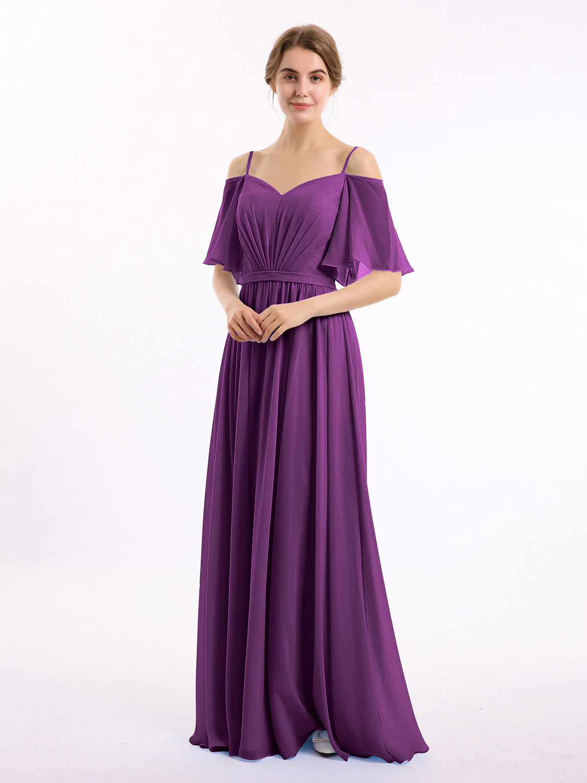 Off-The-Schulter Spaghetti Träger Chiffon Kleid Traube