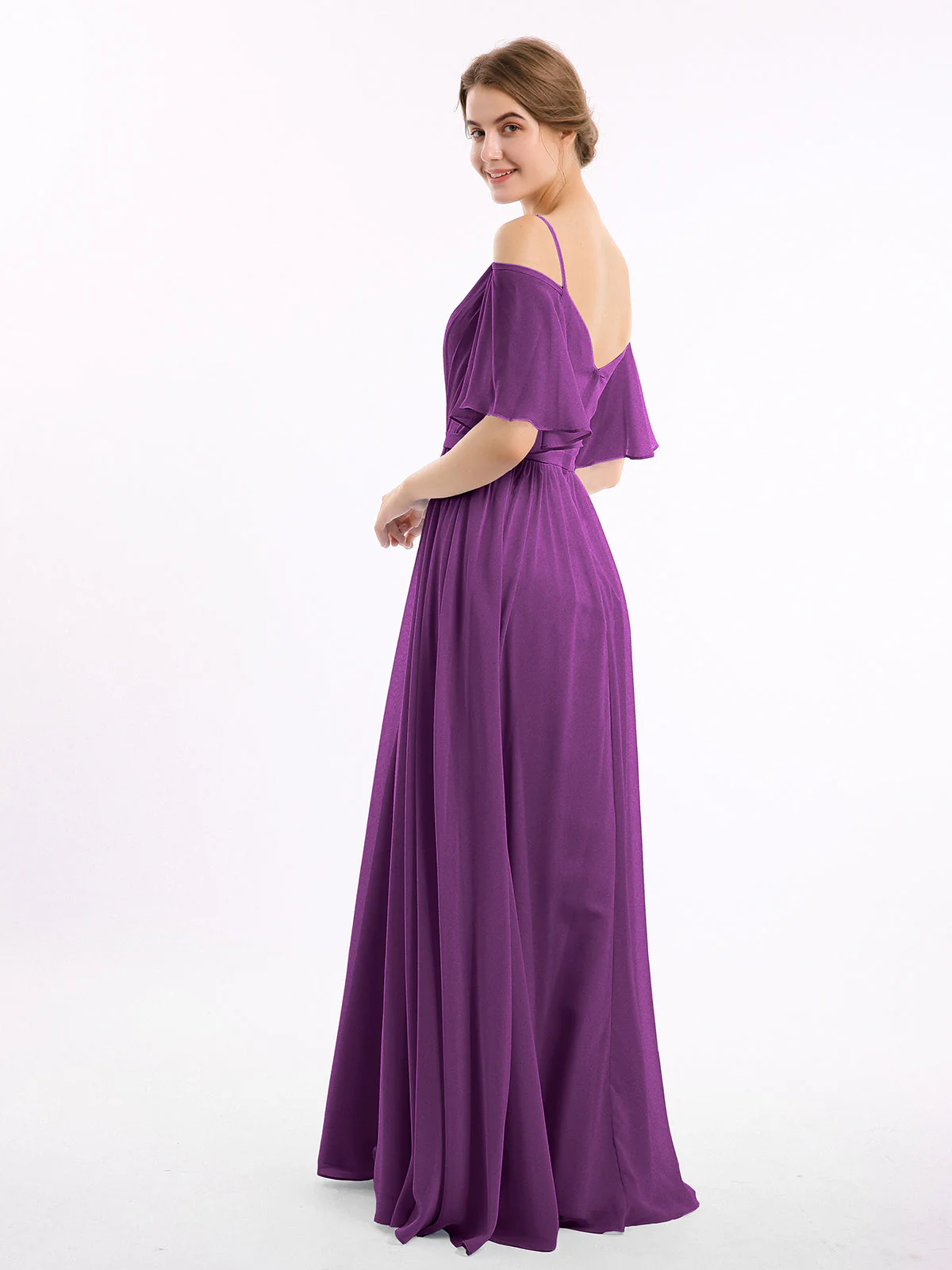Off-The-Schulter Spaghetti Träger Chiffon Kleid Traube - Image 2