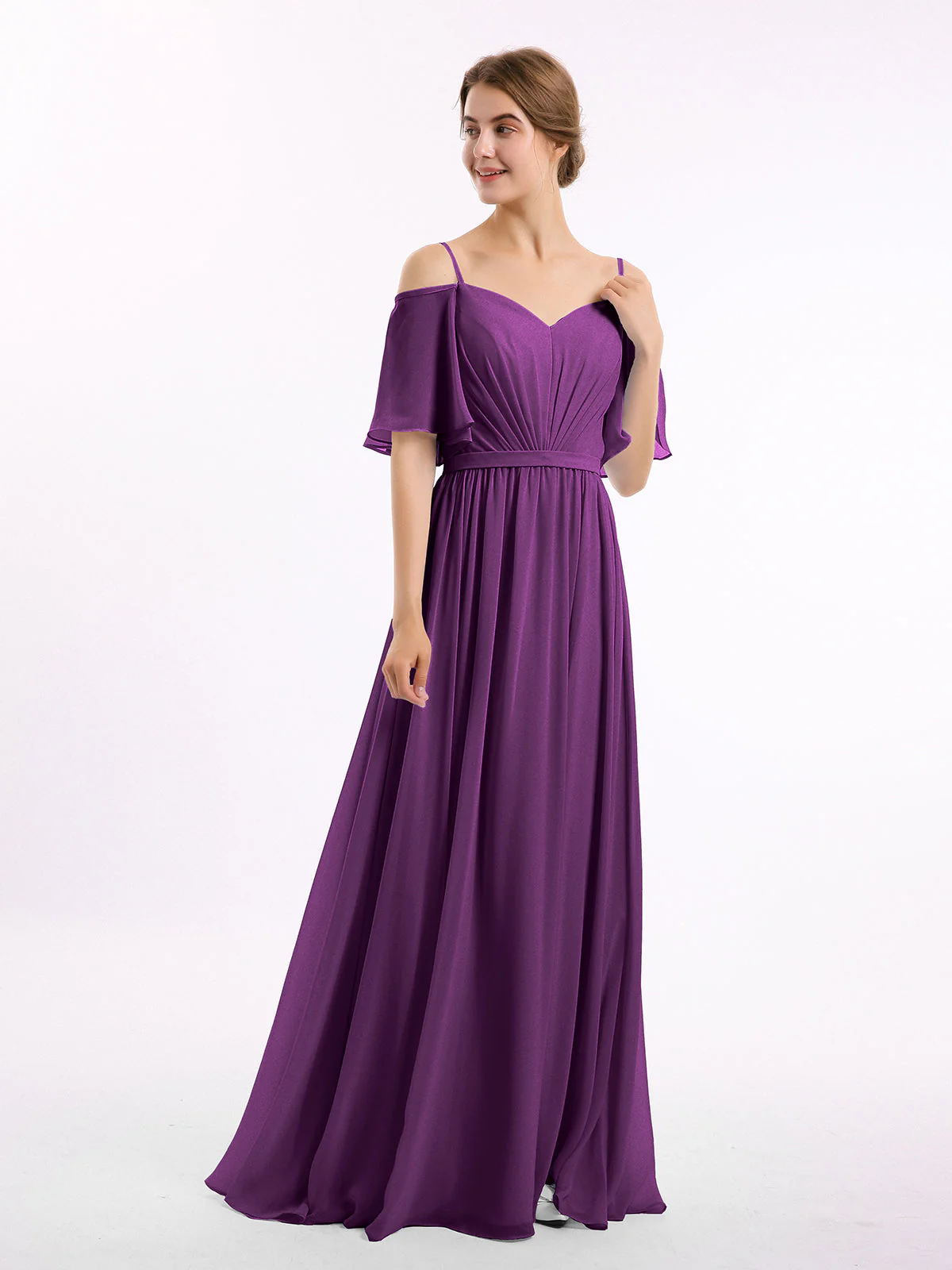 Off-The-Schulter Spaghetti Träger Chiffon Kleid Traube - Image 3