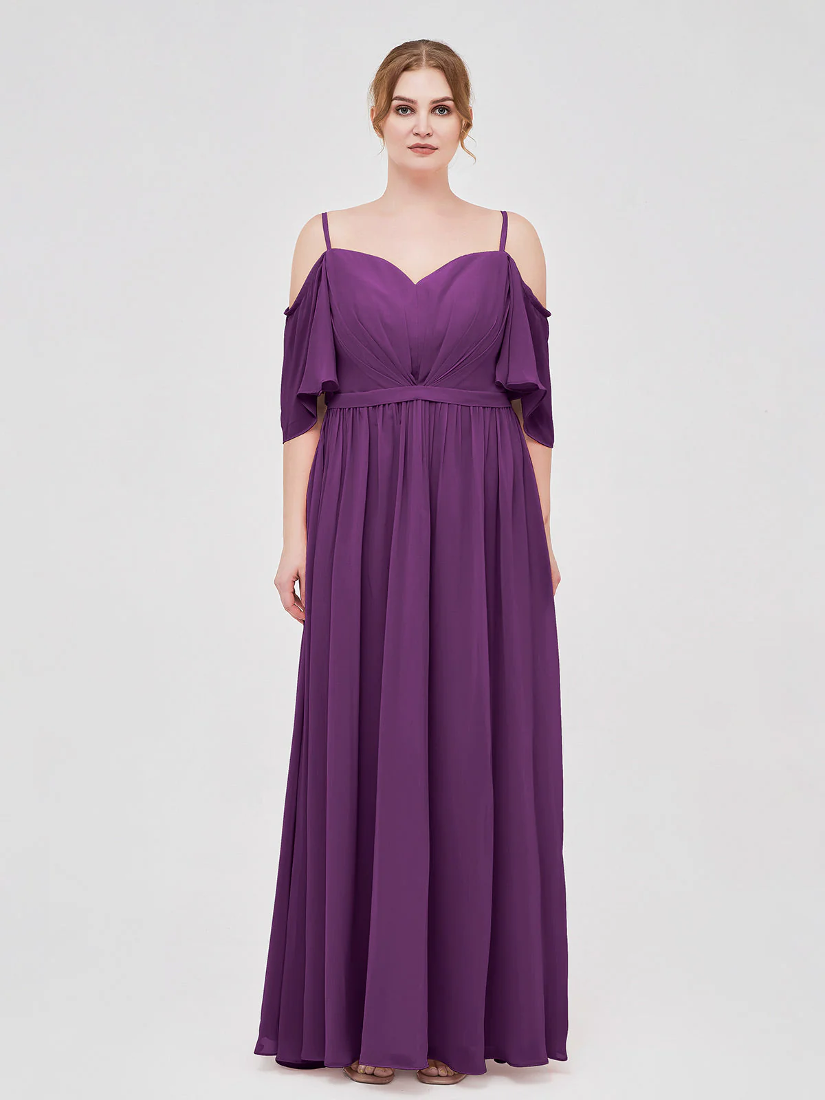 Off-The-Schulter Spaghetti Träger Chiffon Kleid Traube - Image 7