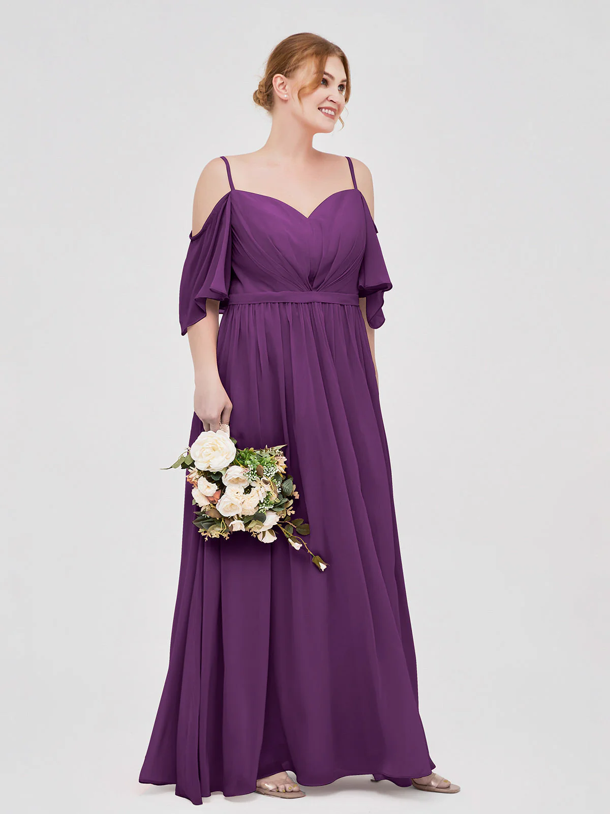 Off-The-Schulter Spaghetti Träger Chiffon Kleid Traube - Image 9