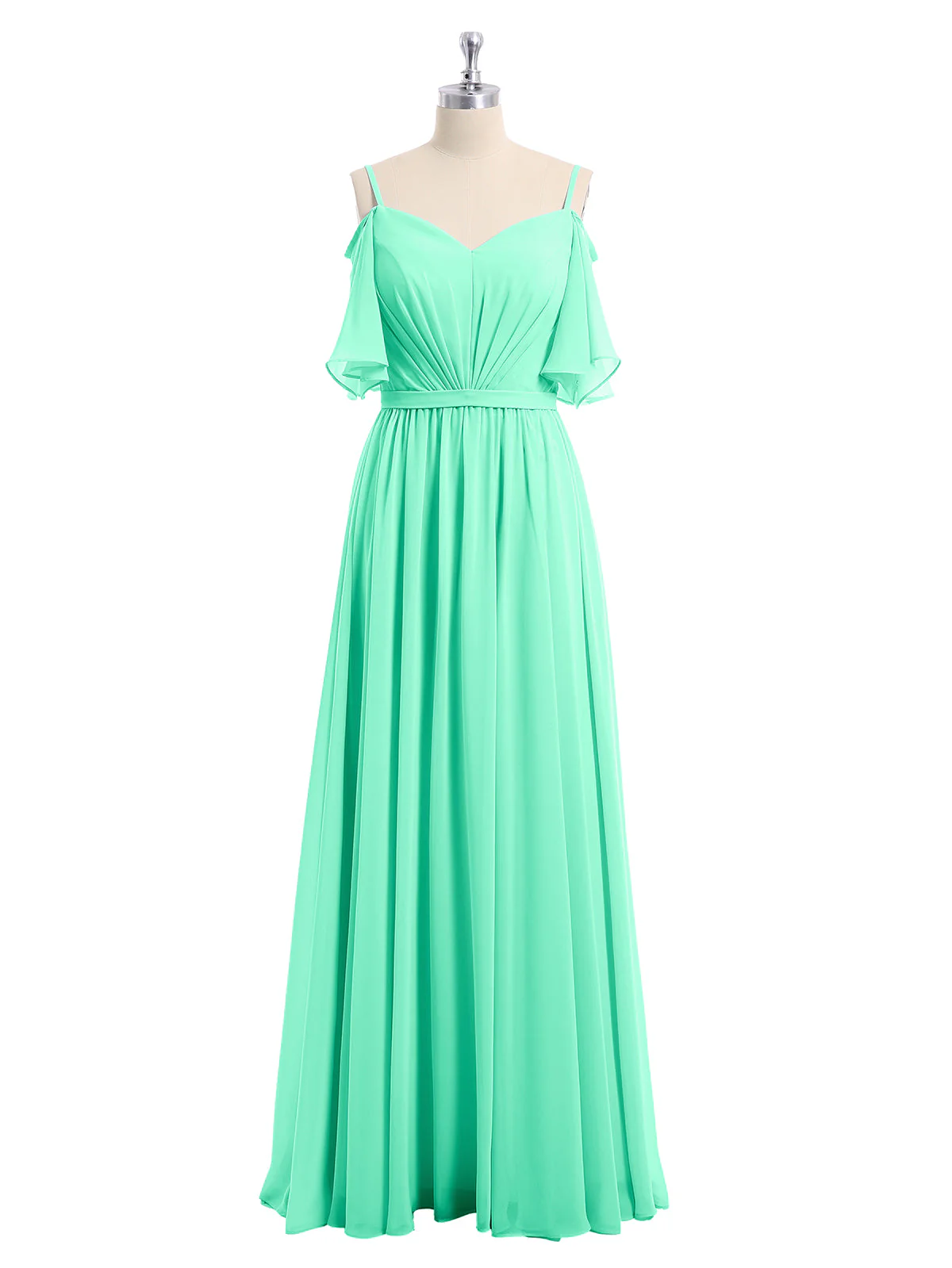 Off-The-Schulter Spaghetti Träger Chiffon Kleid Türkis - Image 4