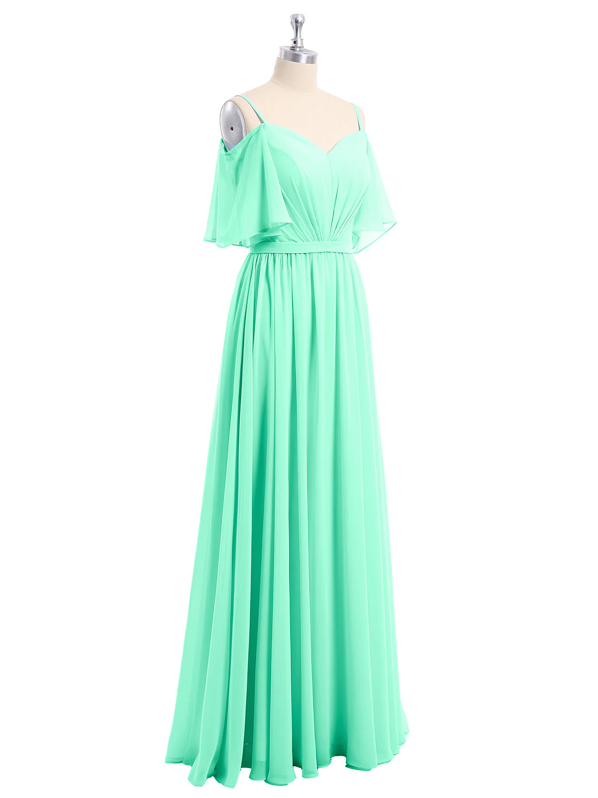 Off-The-Schulter Spaghetti Träger Chiffon Kleid Türkis - Image 6