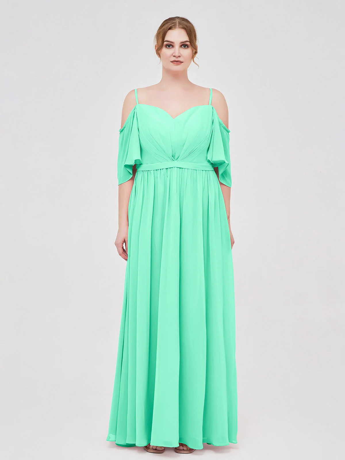 Off-The-Schulter Spaghetti Träger Chiffon Kleid Türkis - Image 7