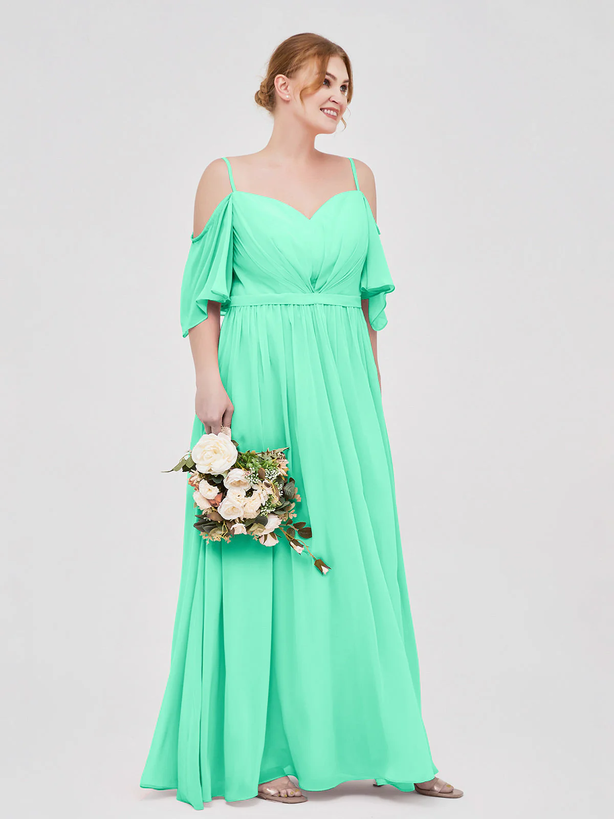 Off-The-Schulter Spaghetti Träger Chiffon Kleid Türkis - Image 9