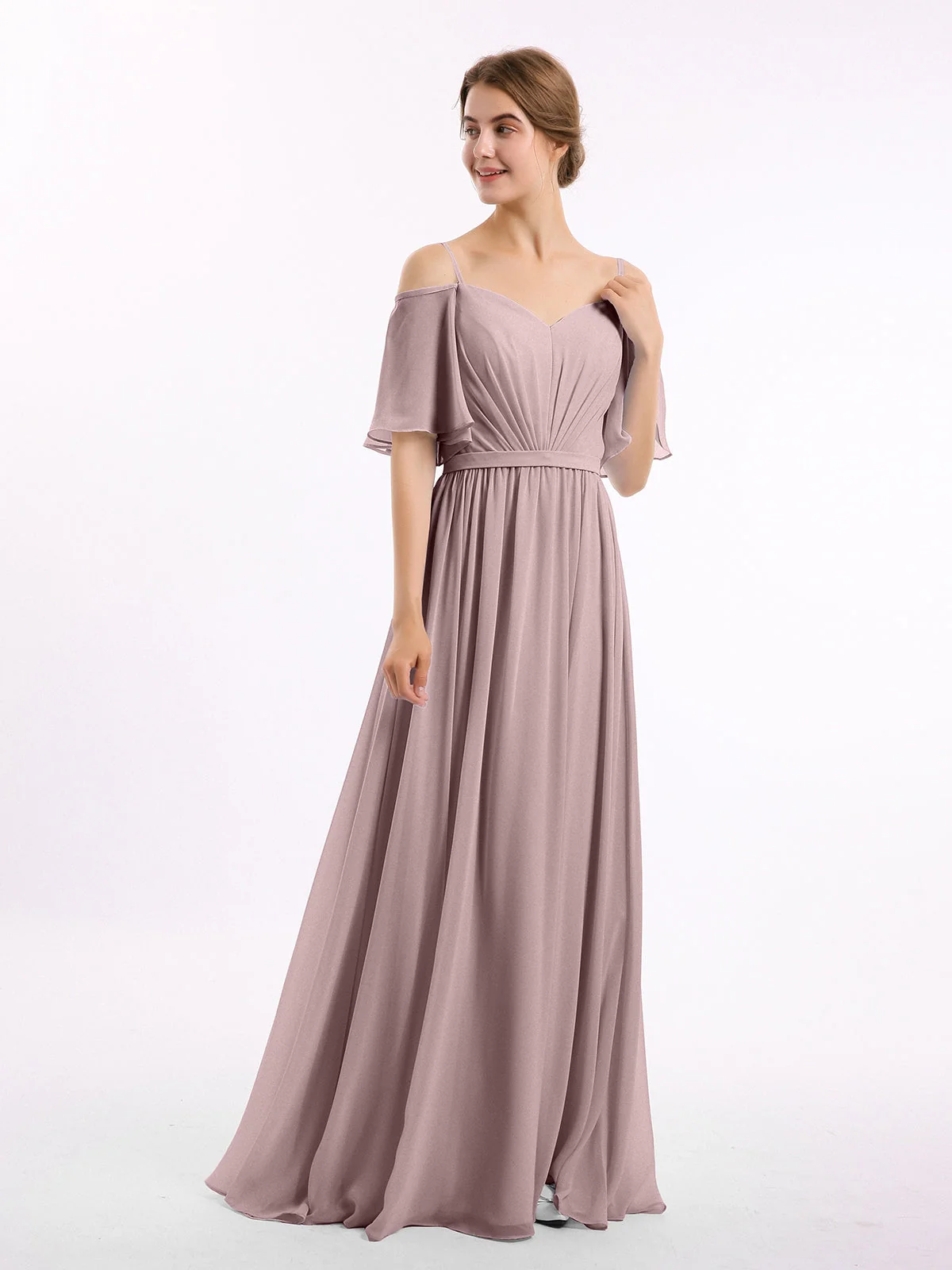 Off-The-Schulter Spaghetti Träger Chiffon Kleid Vintage Mauve - Image 3
