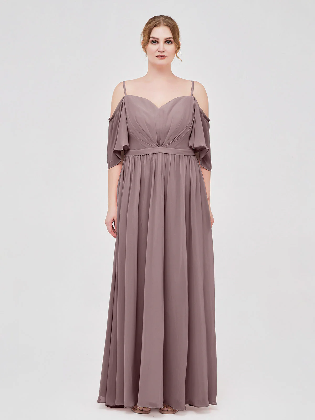 Off-The-Schulter Spaghetti Träger Chiffon Kleid Vintage Mauve - Image 7