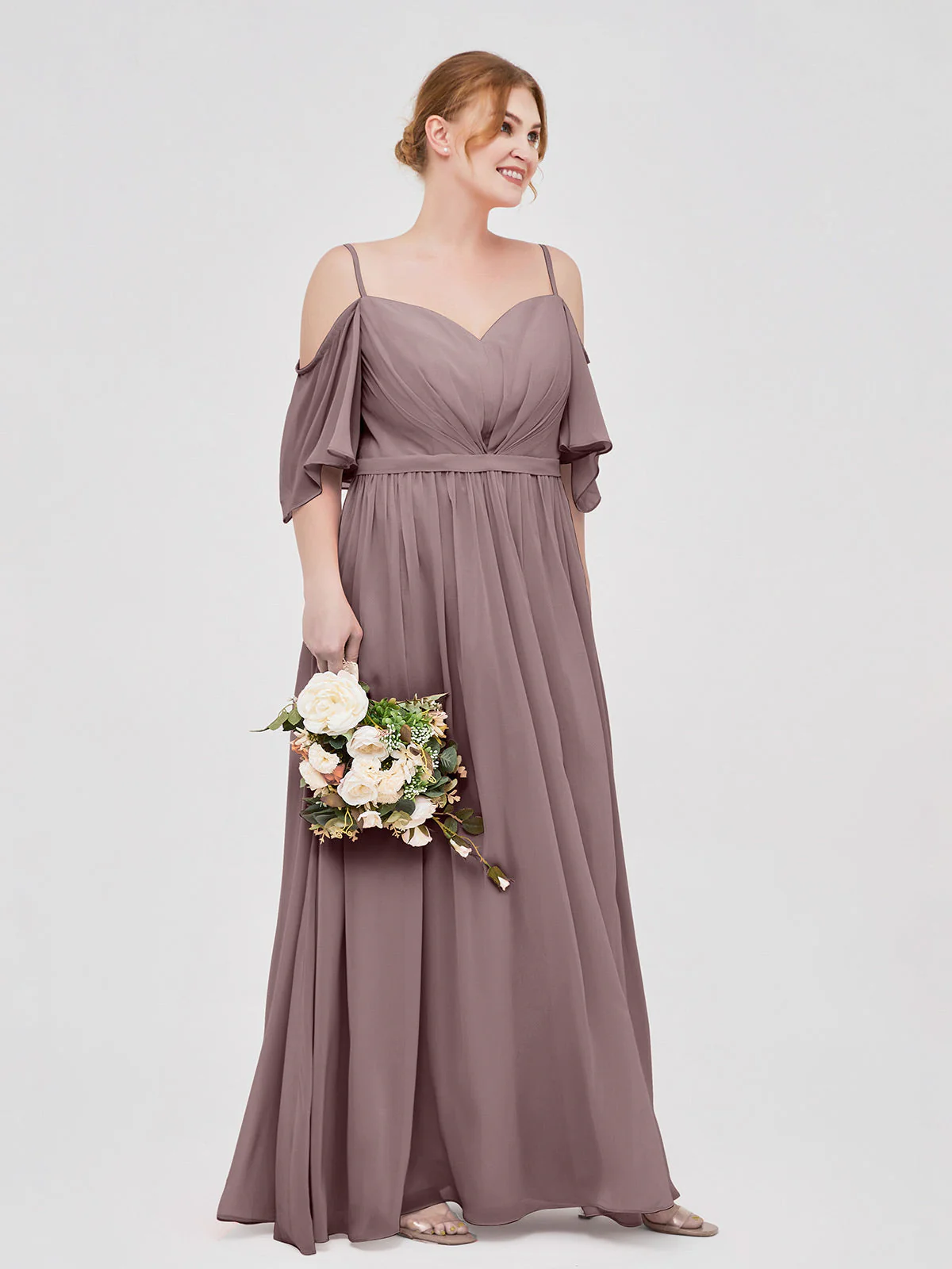 Off-The-Schulter Spaghetti Träger Chiffon Kleid Vintage Mauve - Image 9