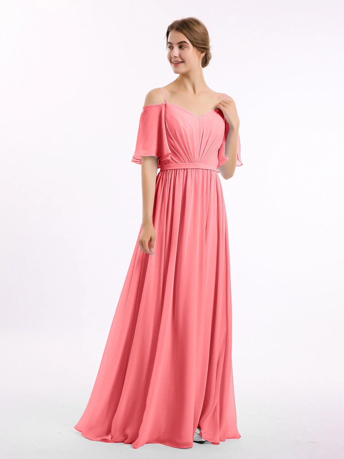 Off-The-Schulter Spaghetti TrÀger Chiffon Kleid Wassermelone - Image 3