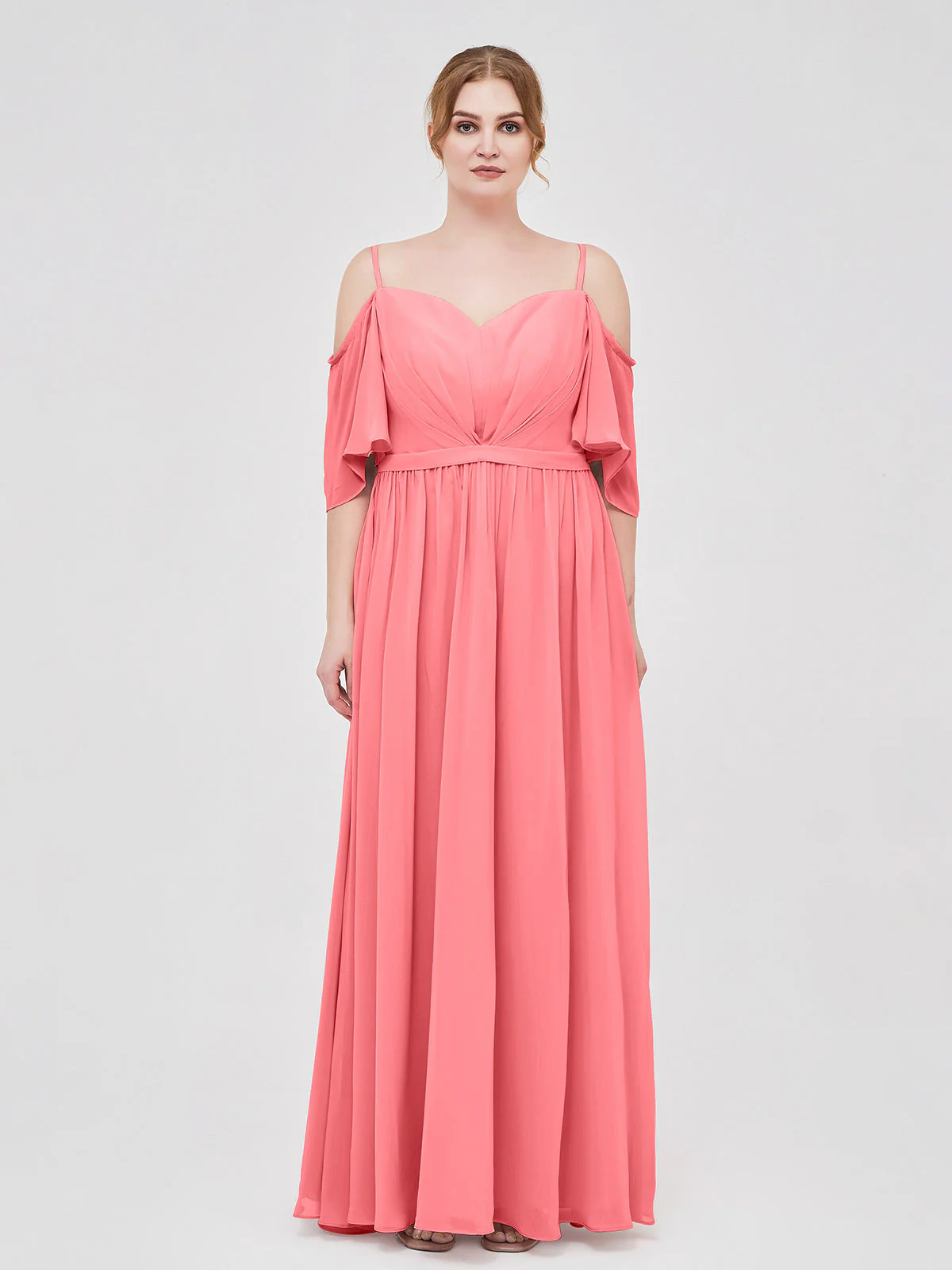 Off-The-Schulter Spaghetti TrÀger Chiffon Kleid Wassermelone - Image 7