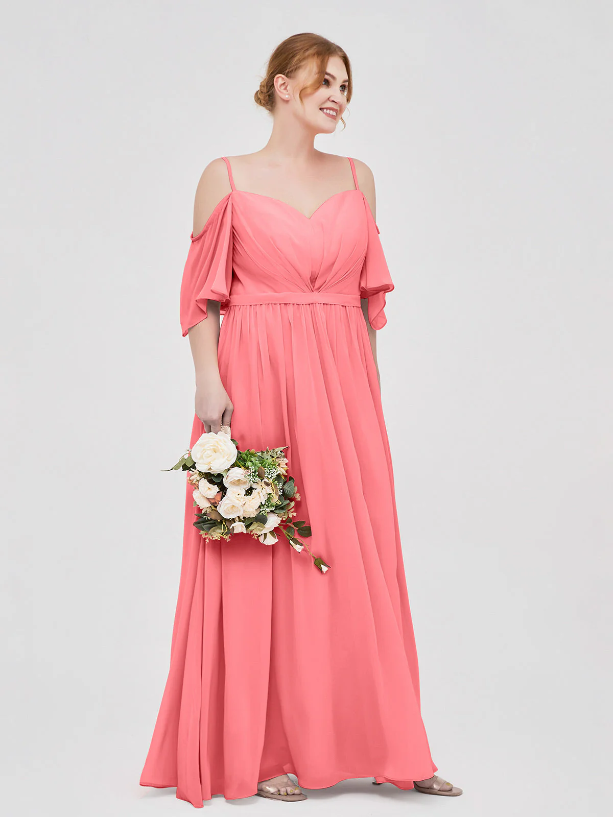 Off-The-Schulter Spaghetti TrÀger Chiffon Kleid Wassermelone - Image 9