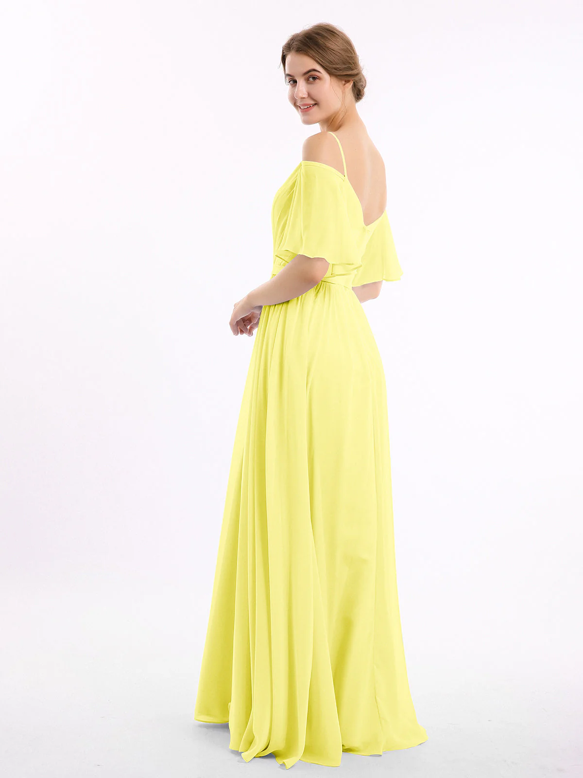 Off-The-Schulter Spaghetti Träger Chiffon Kleid Zitrone - Image 2