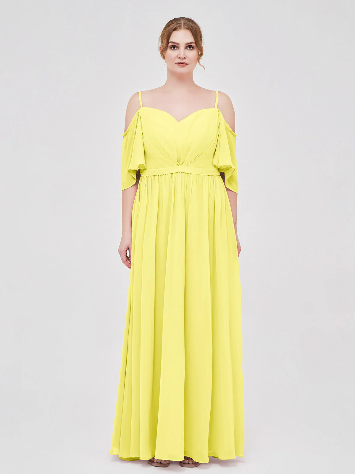 Off-The-Schulter Spaghetti Träger Chiffon Kleid Zitrone - Image 7