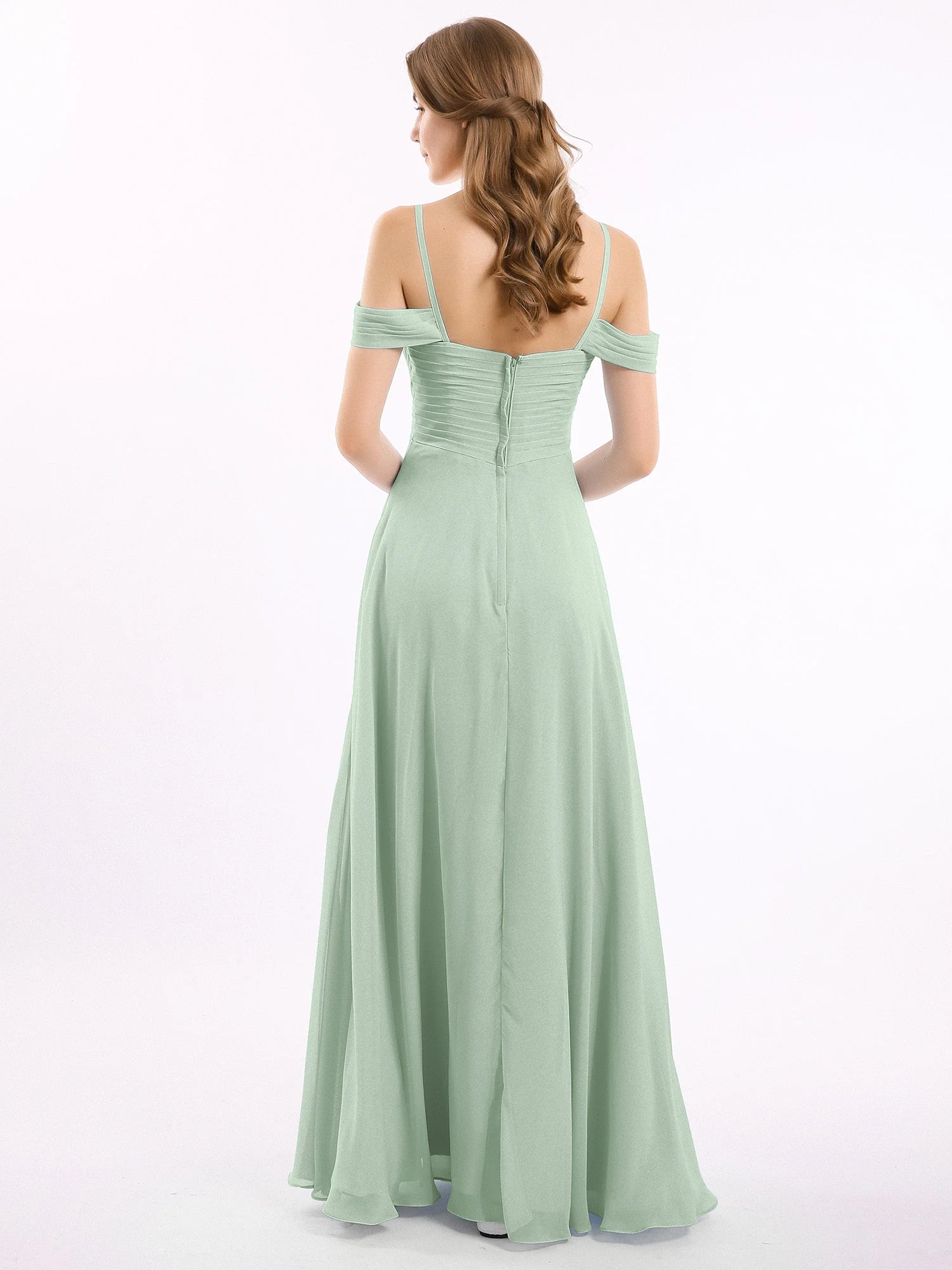 Off-The-Schulter Spaghetti Träger Chiffon Kleid Agavengrün - Image 2