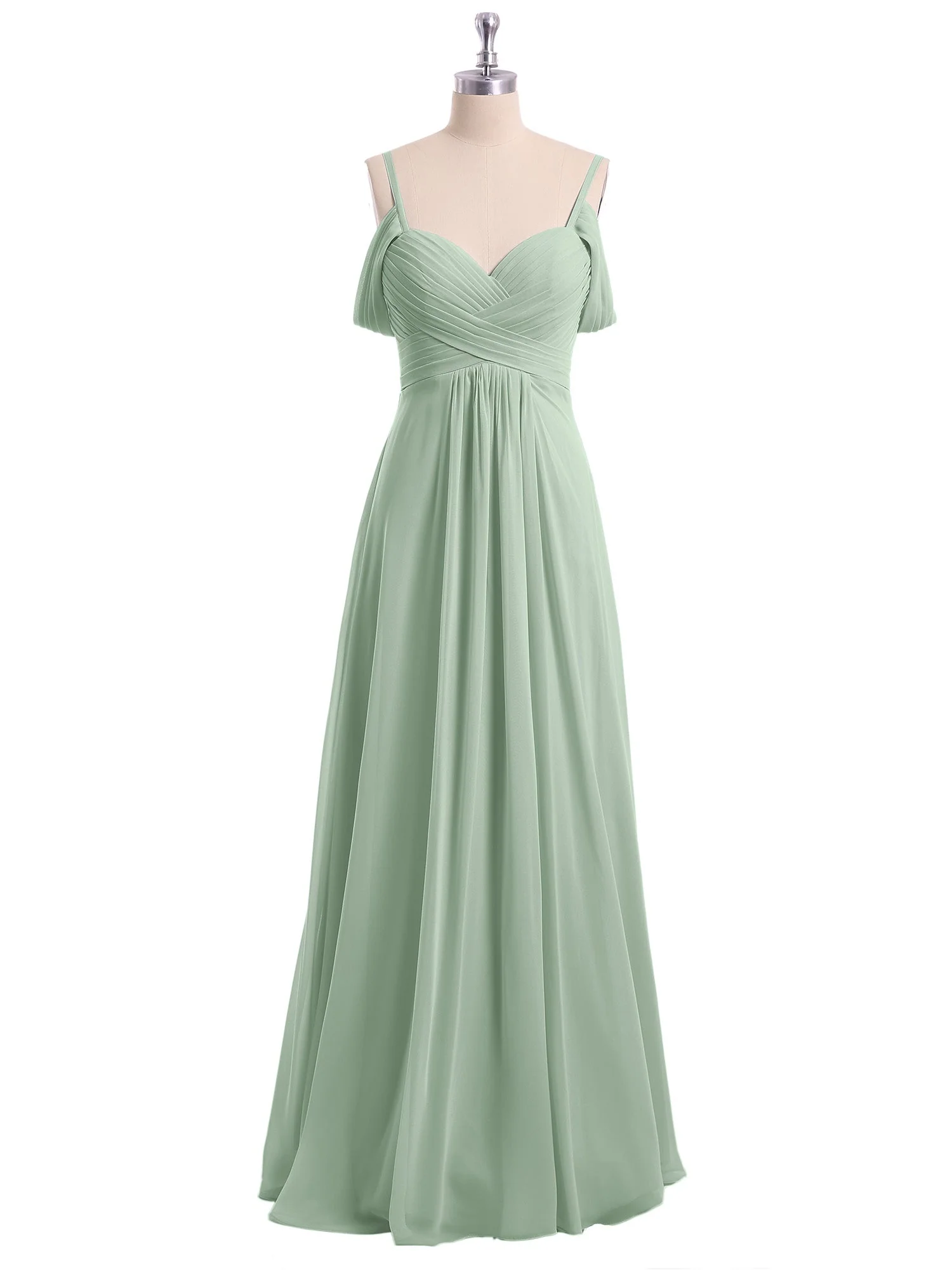 Off-The-Schulter Spaghetti Träger Chiffon Kleid Agavengrün - Image 4