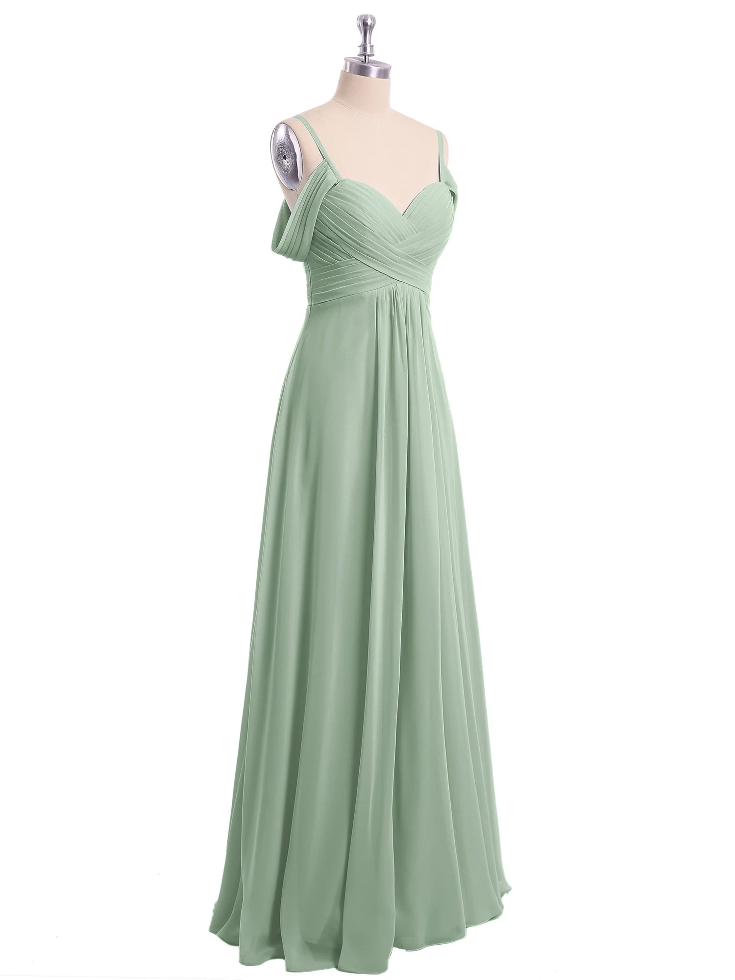Off-The-Schulter Spaghetti Träger Chiffon Kleid Agavengrün - Image 6
