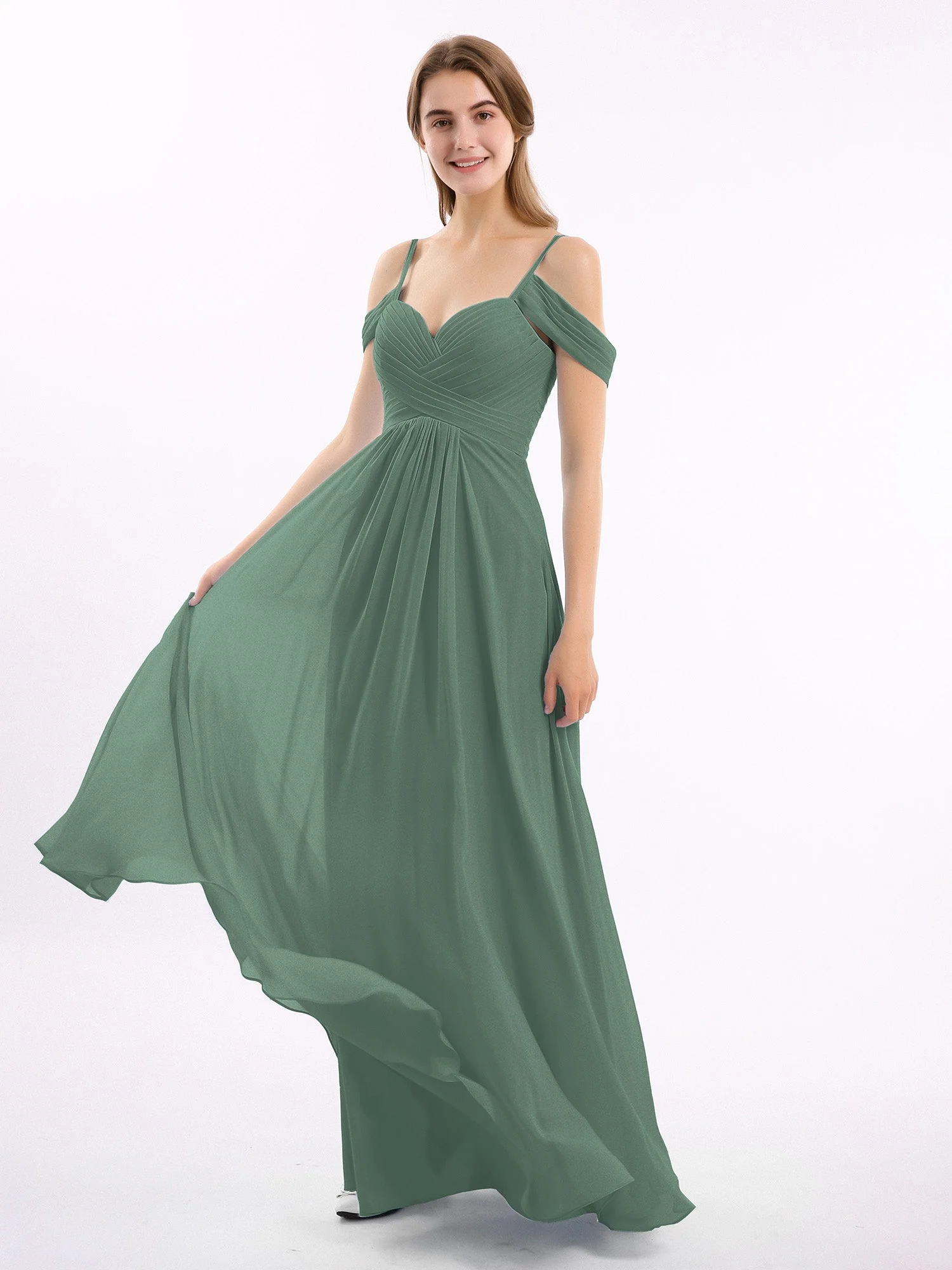 Off-The-Schulter Spaghetti TrÀger Chiffon Kleid Eukalyptus - Image 3