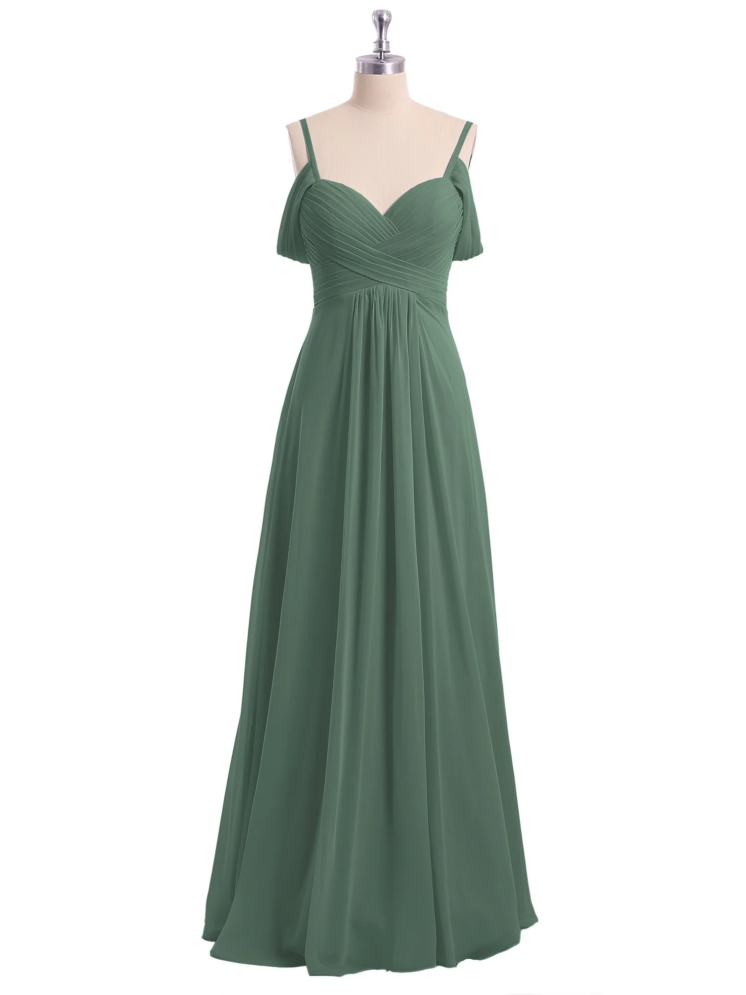 Off-The-Schulter Spaghetti TrÀger Chiffon Kleid Eukalyptus - Image 4