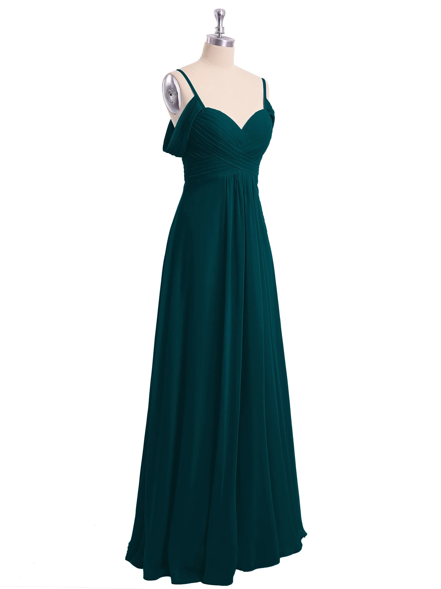 Off-The-Schulter Spaghetti Träger Chiffon Kleid Kieferngrün - Image 6