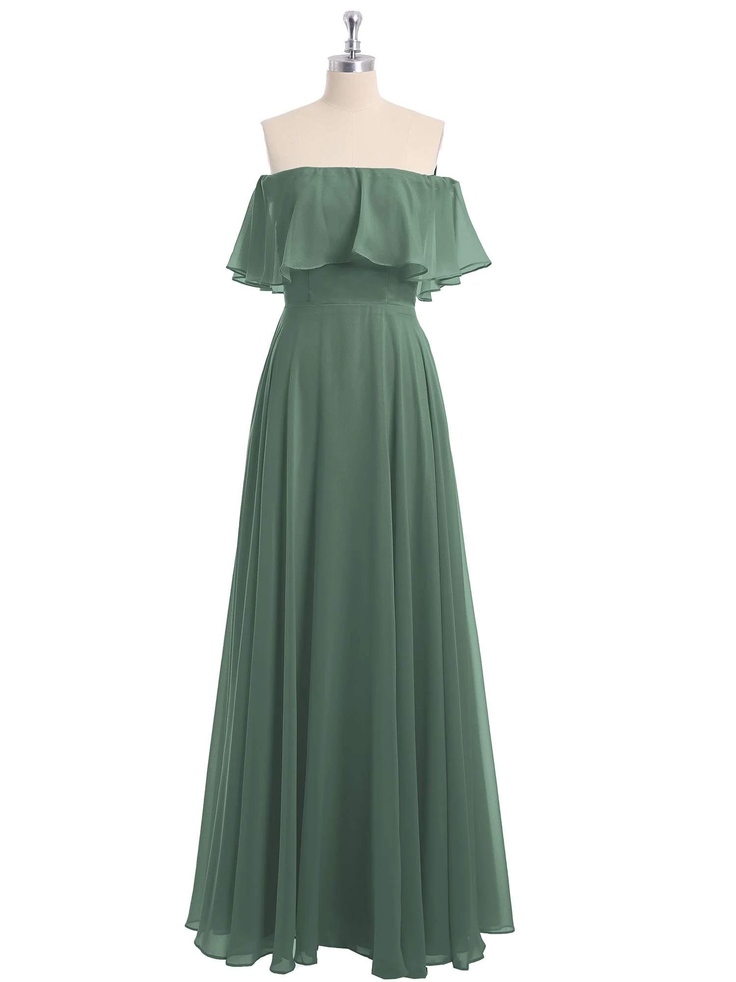 Off-The-Schulter Voller Länge Chiffon Kleid Eukalyptus Hazel - Image 4