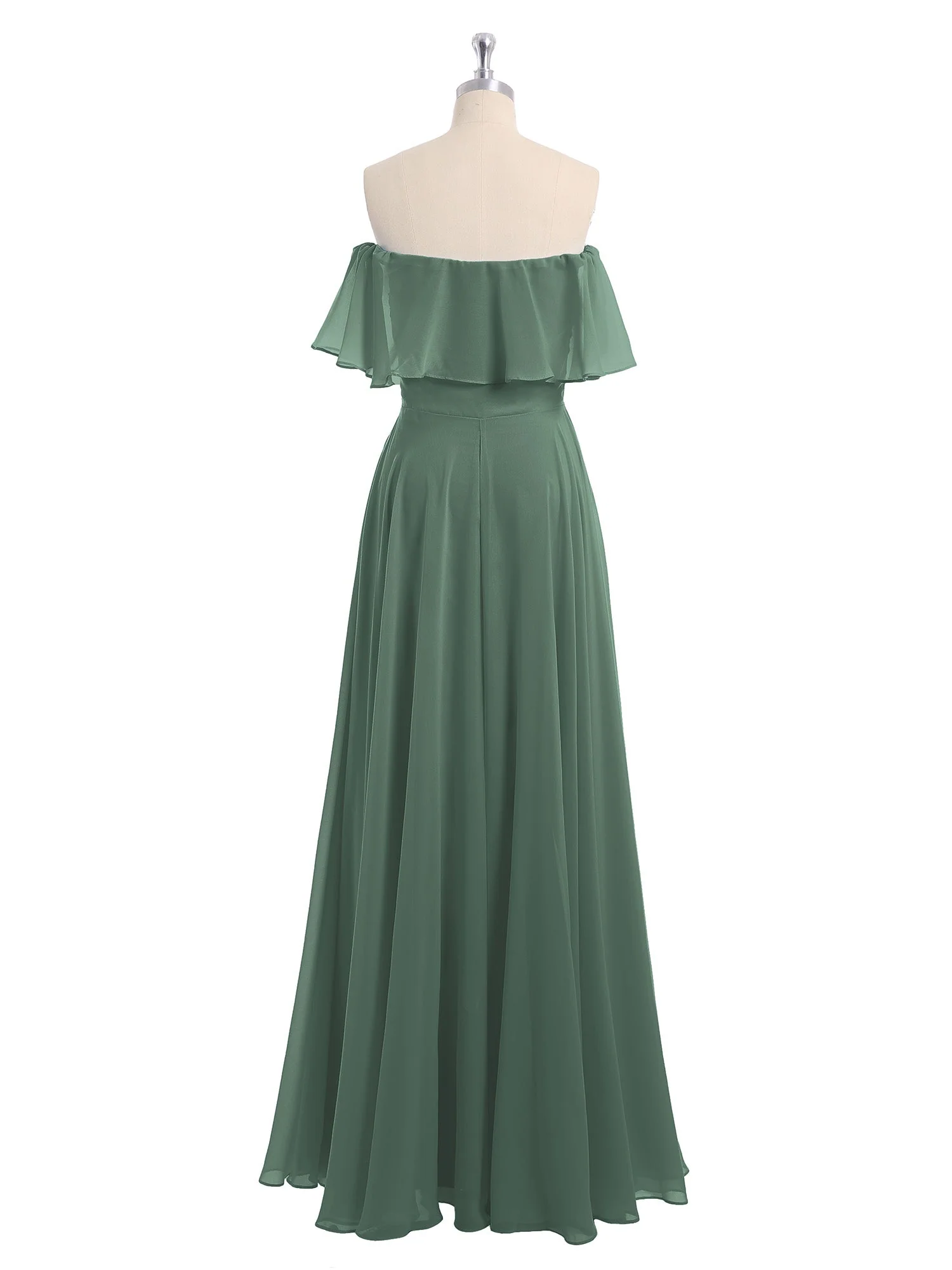 Off-The-Schulter Voller Länge Chiffon Kleid Eukalyptus Hazel - Image 5