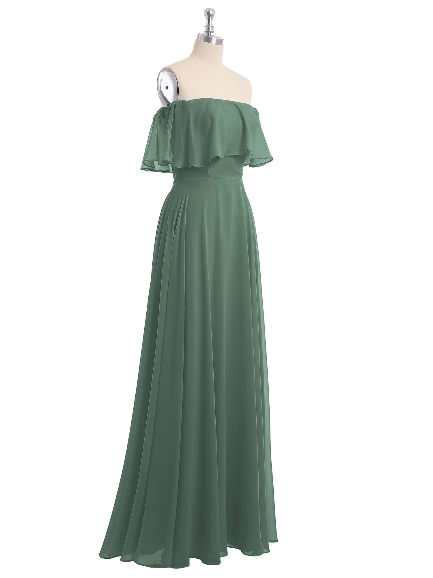 Off-The-Schulter Voller Länge Chiffon Kleid Eukalyptus Hazel - Image 6