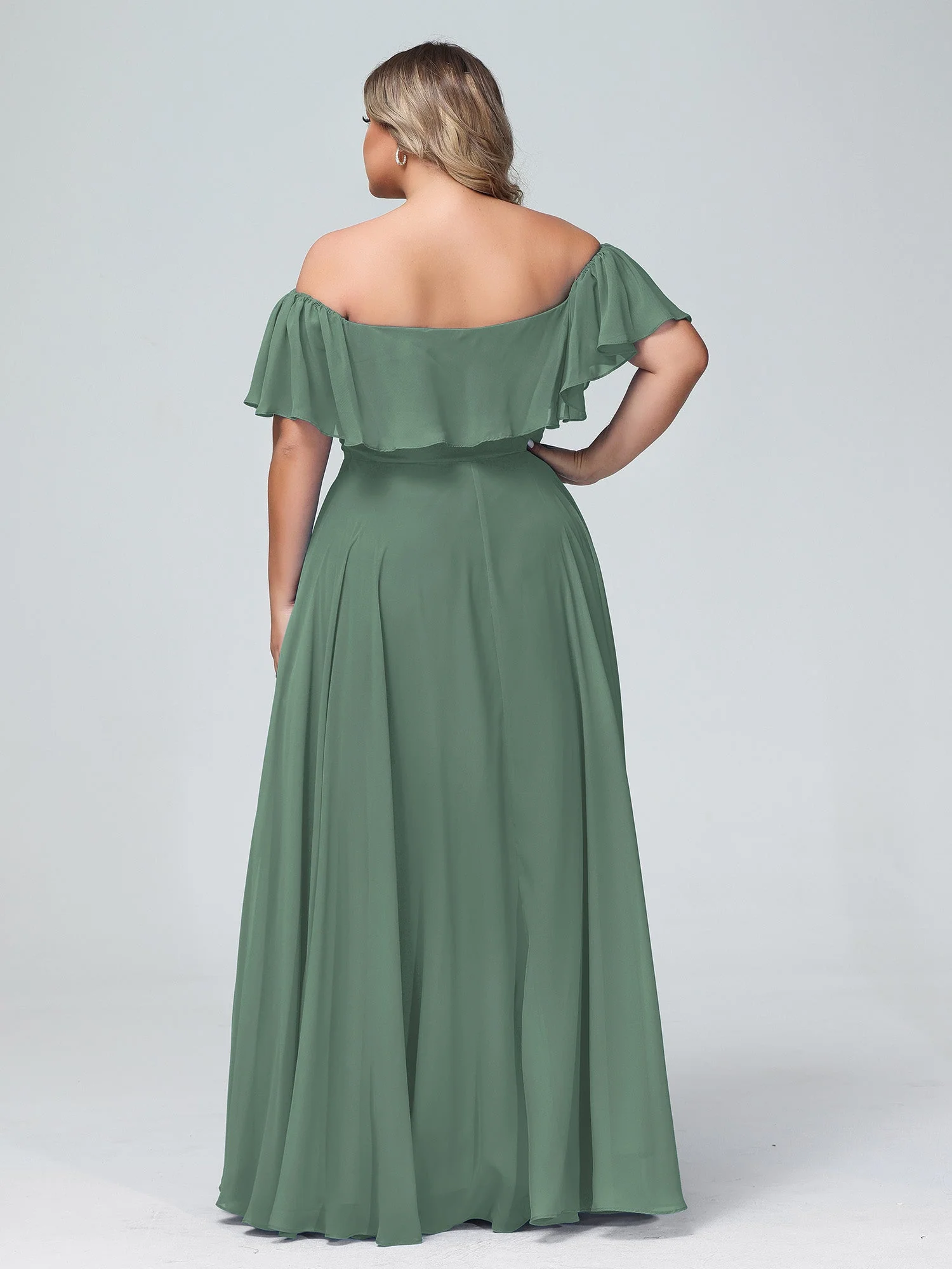 Off-The-Schulter Voller Länge Chiffon Kleid Eukalyptus Hazel - Image 8