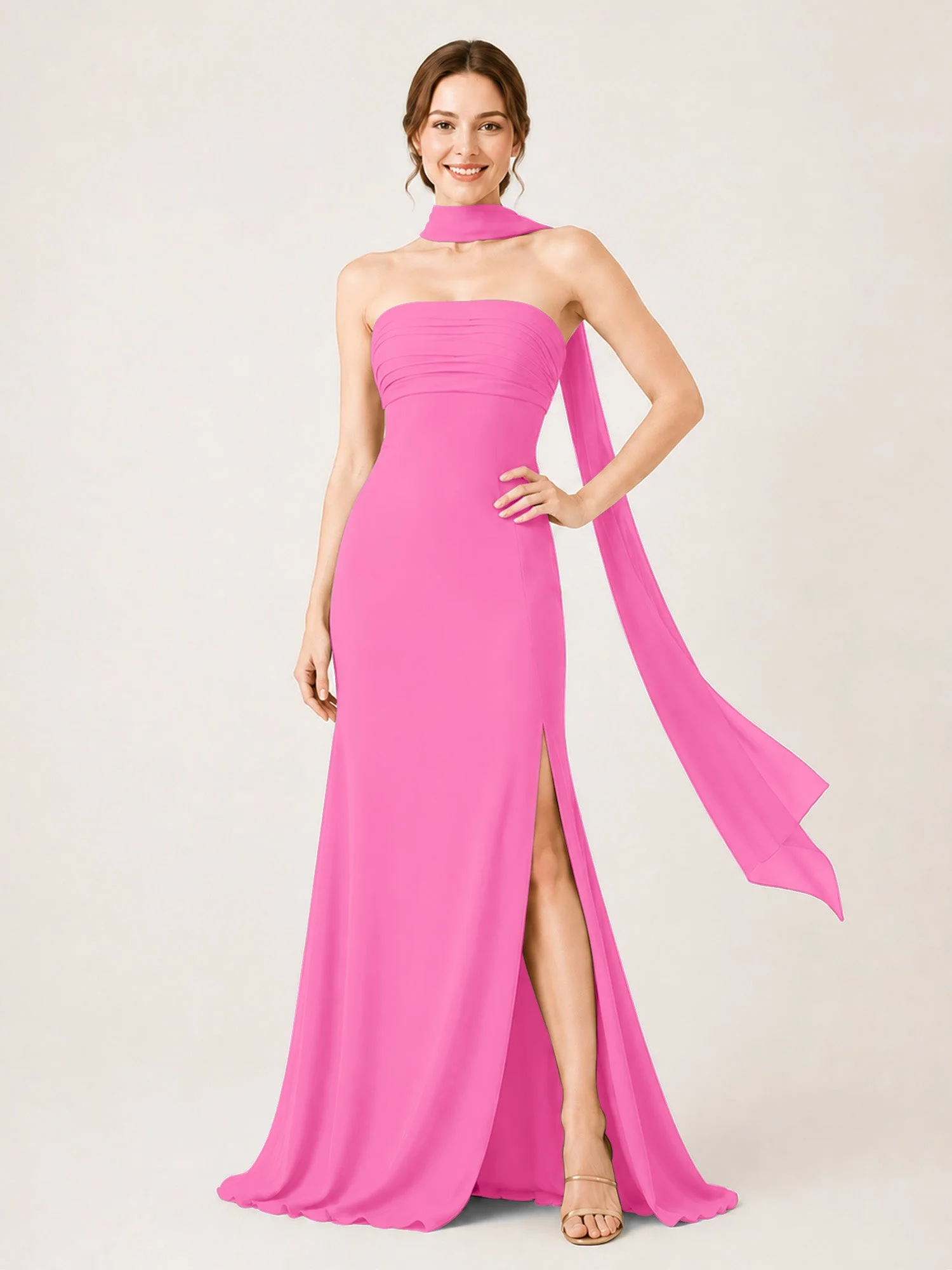 Chiffon Maxikleid mit Hohem Schlitz und Choker Band Azalee
