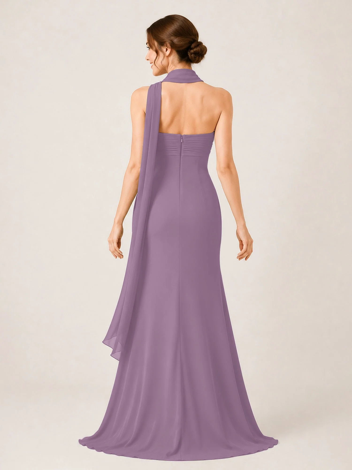 Chiffon Maxikleid mit Hohem Schlitz und Choker Band Blauregen - Image 2