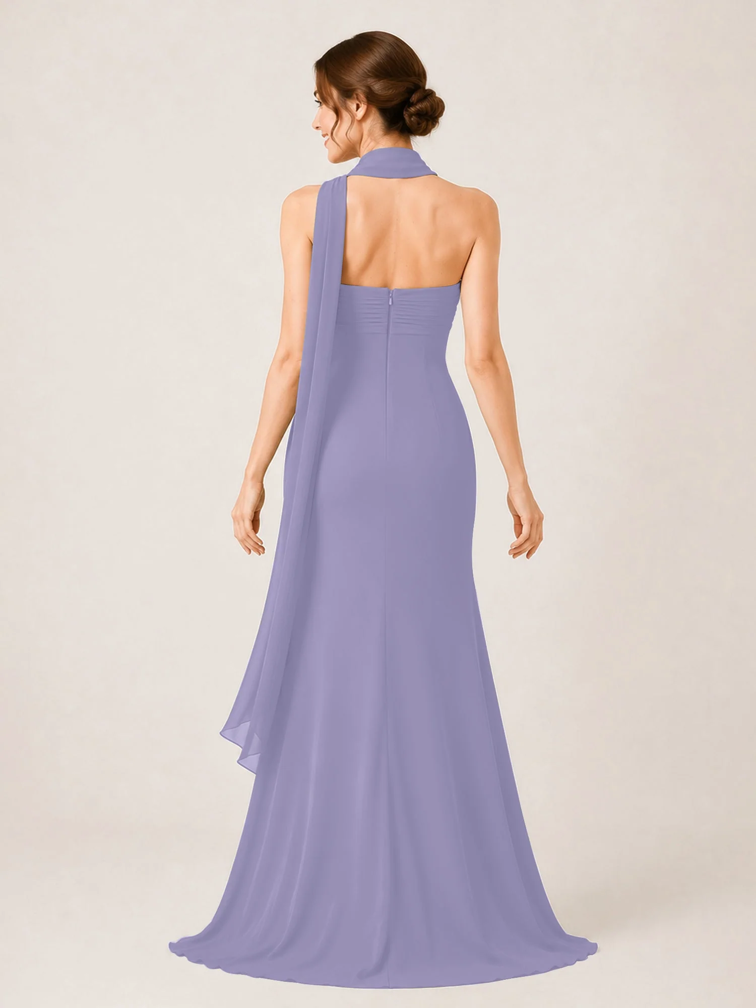 Chiffon Maxikleid mit Hohem Schlitz und Choker Band Lavendel - Image 2