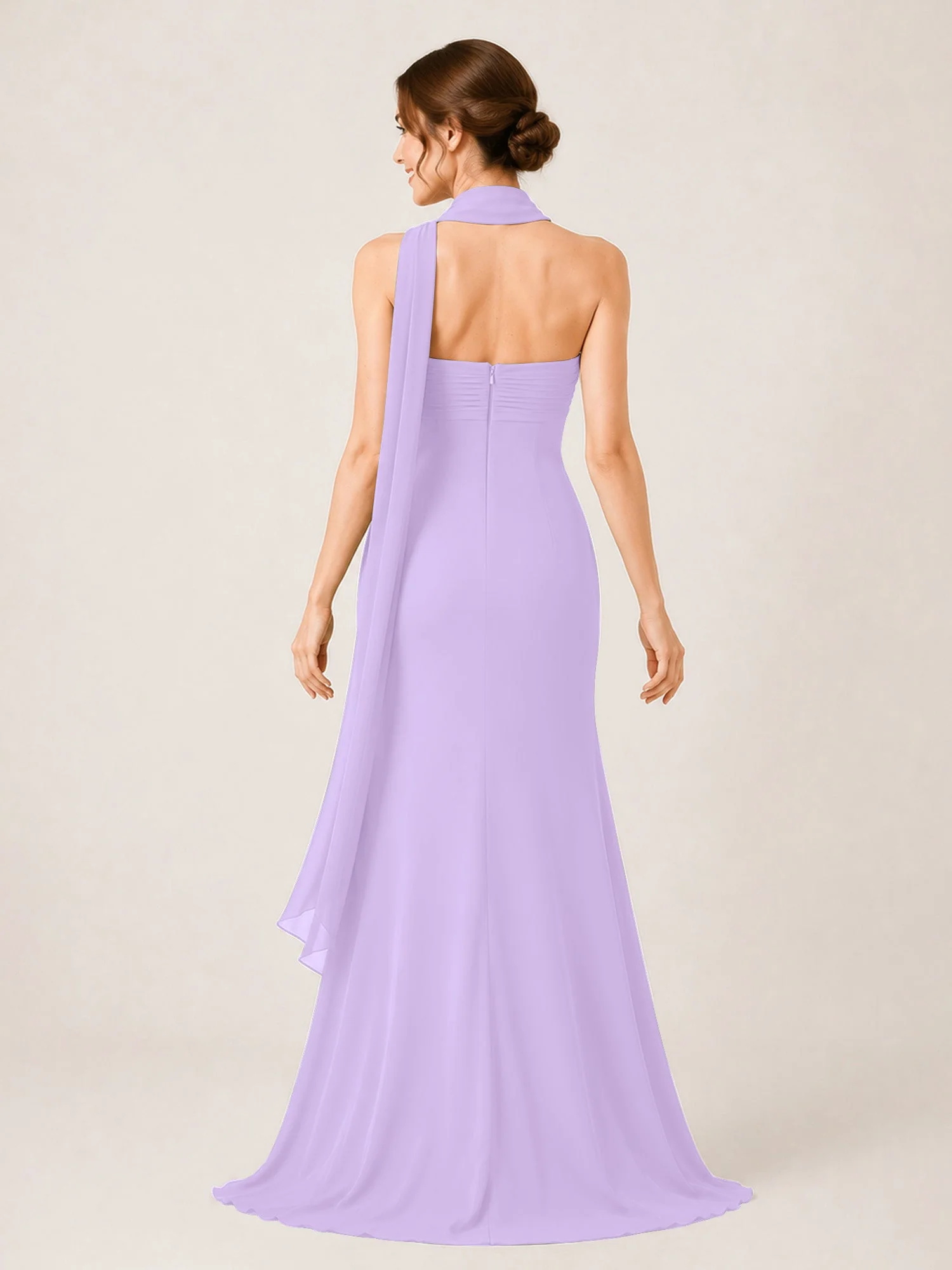 Chiffon Maxikleid mit Hohem Schlitz und Choker Band Lila - Image 2