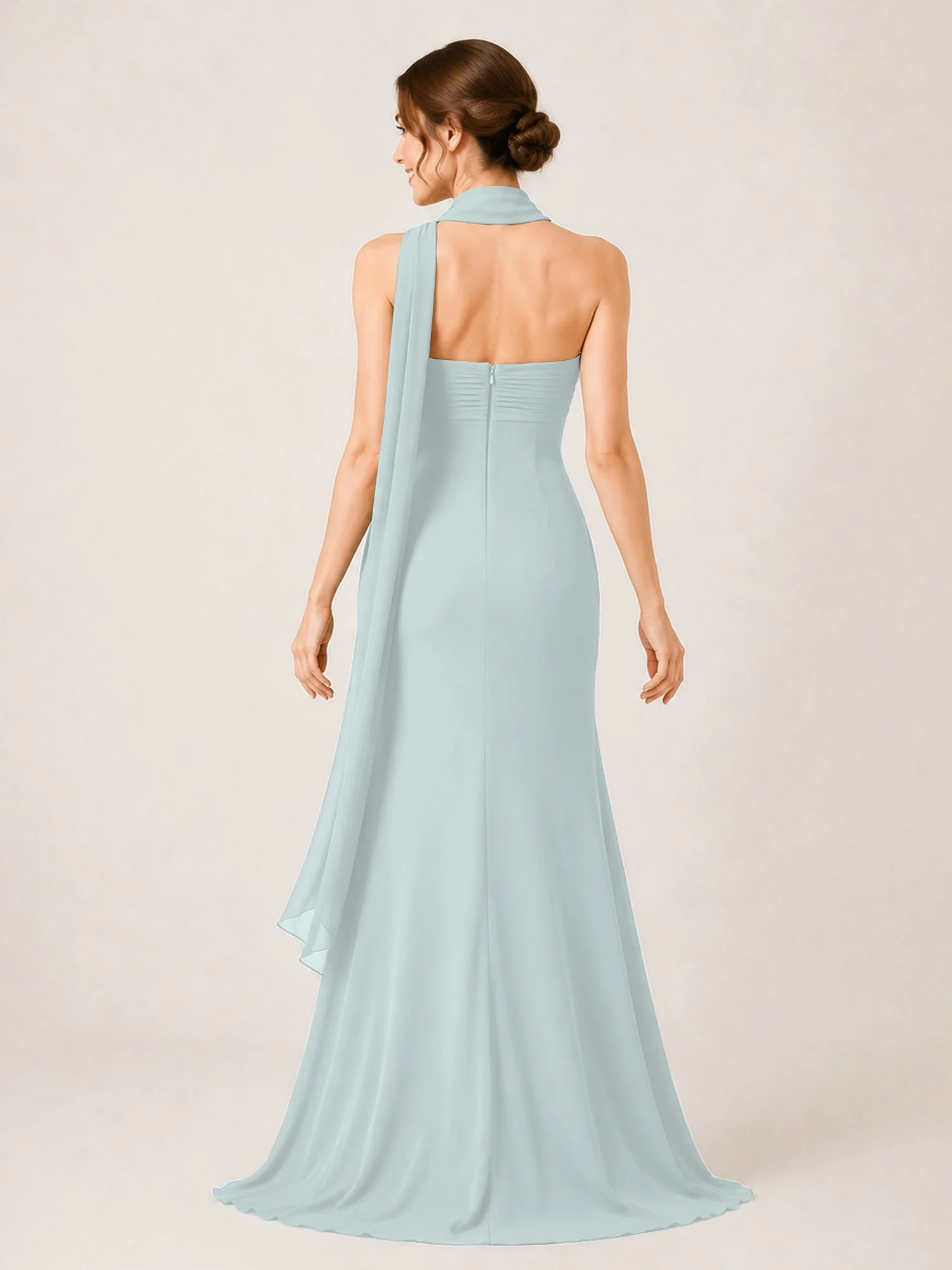 Chiffon Maxikleid mit Hohem Schlitz und Choker Band Nebel - Image 2