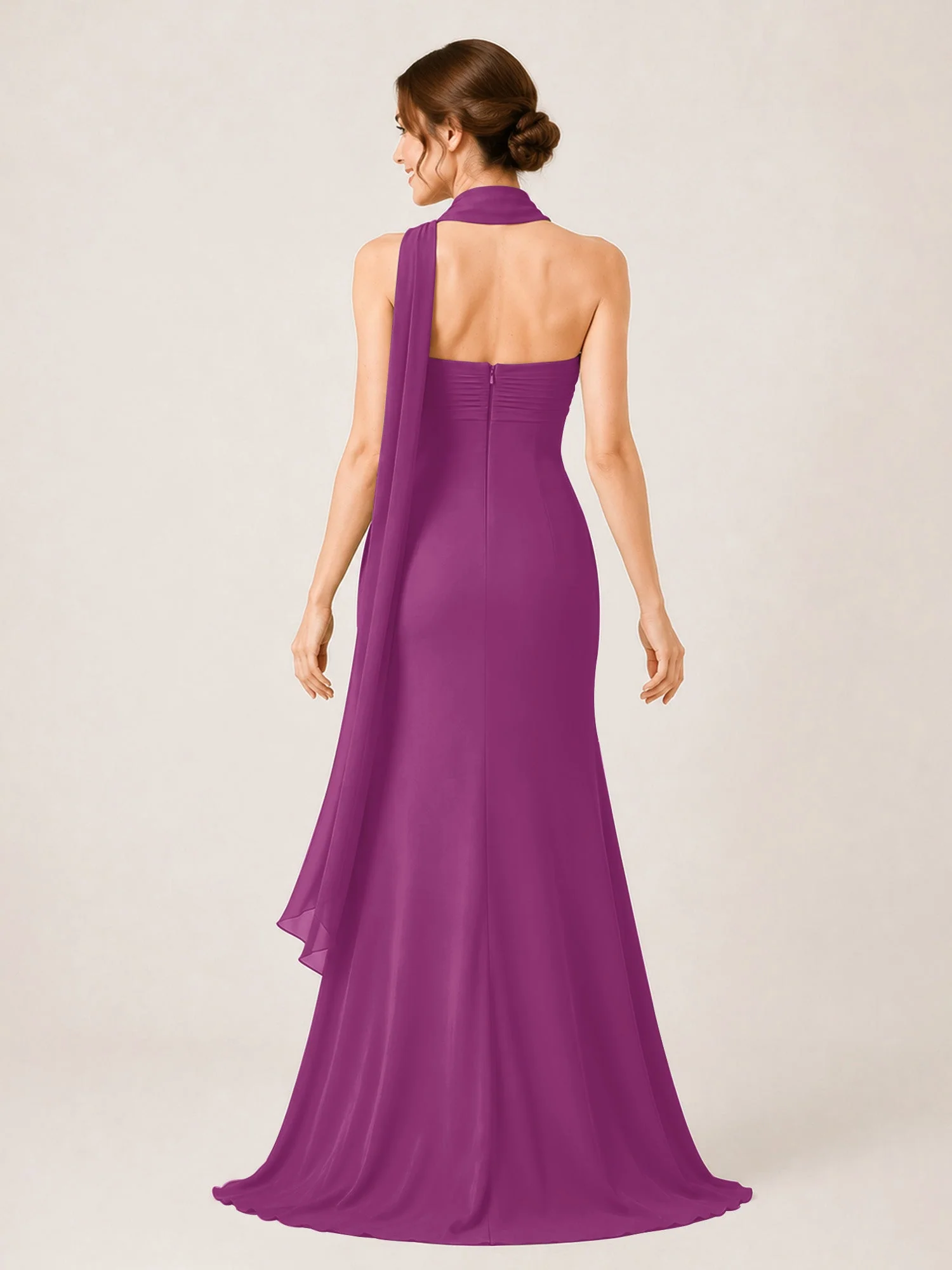 Chiffon Maxikleid mit Hohem Schlitz und Choker Band Orchidee - Image 2