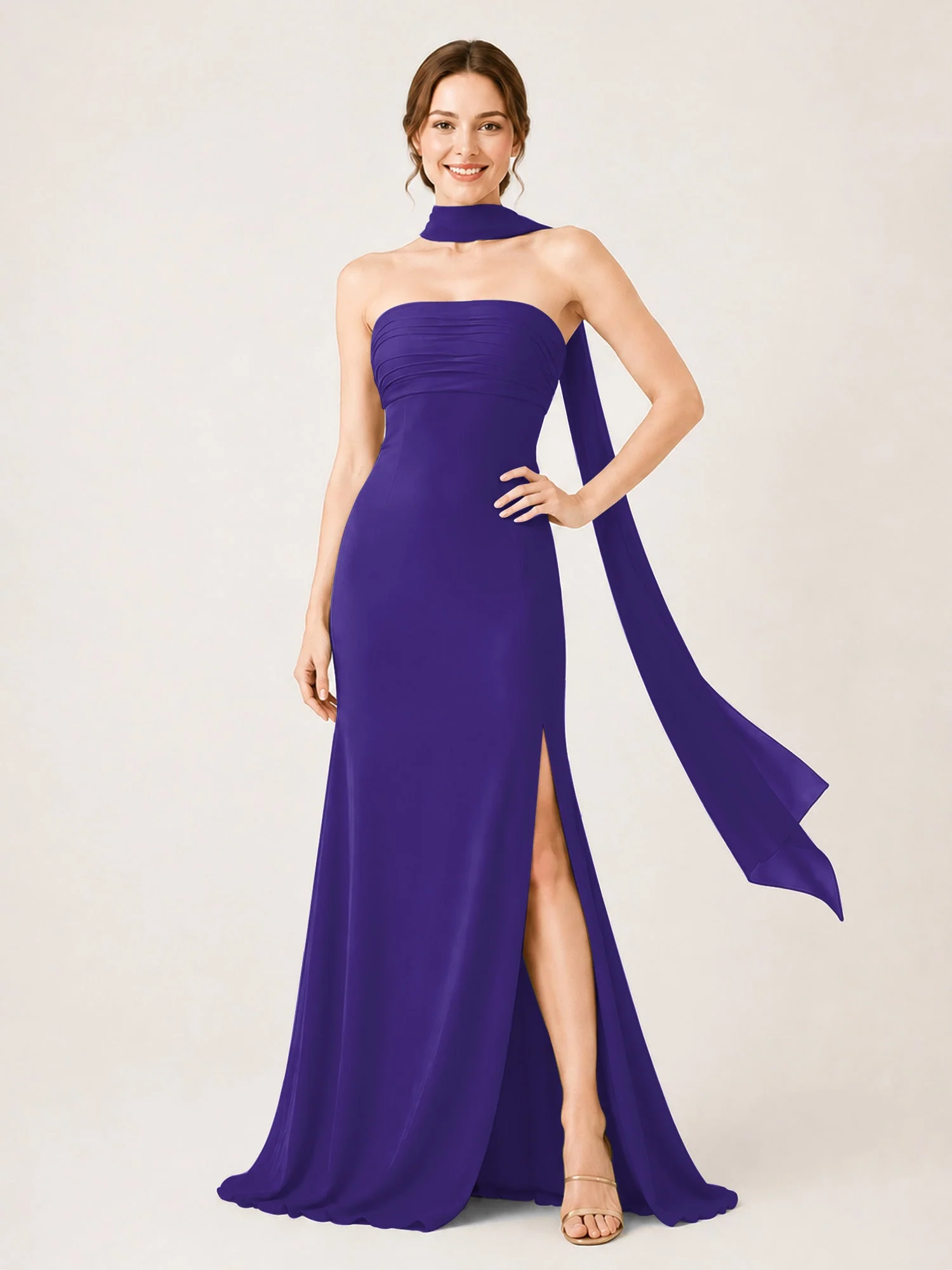 Chiffon Maxikleid mit Hohem Schlitz und Choker Band Regentschaft