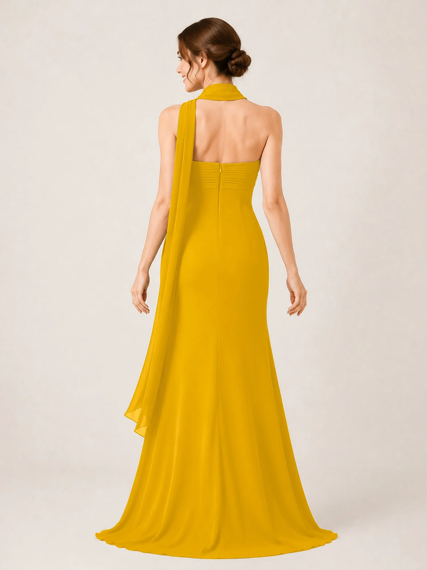 Chiffon Maxikleid mit Hohem Schlitz und Choker Band Ringelblume - Image 2