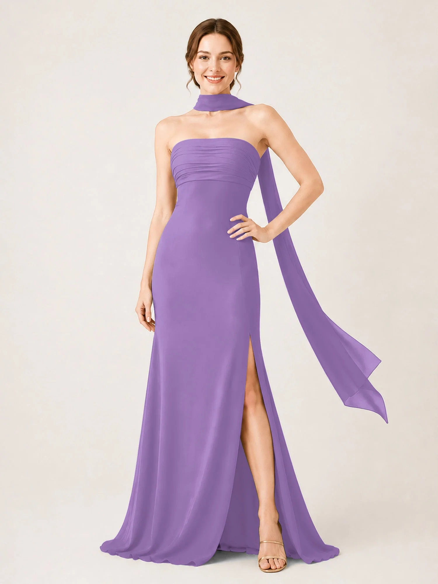 Chiffon Maxikleid mit Hohem Schlitz und Choker Band Tahiti