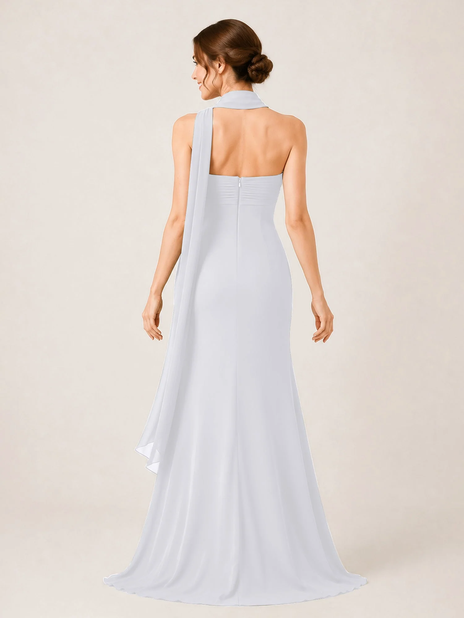 Chiffon Maxikleid mit Hohem Schlitz und Choker Band Weiß - Image 2