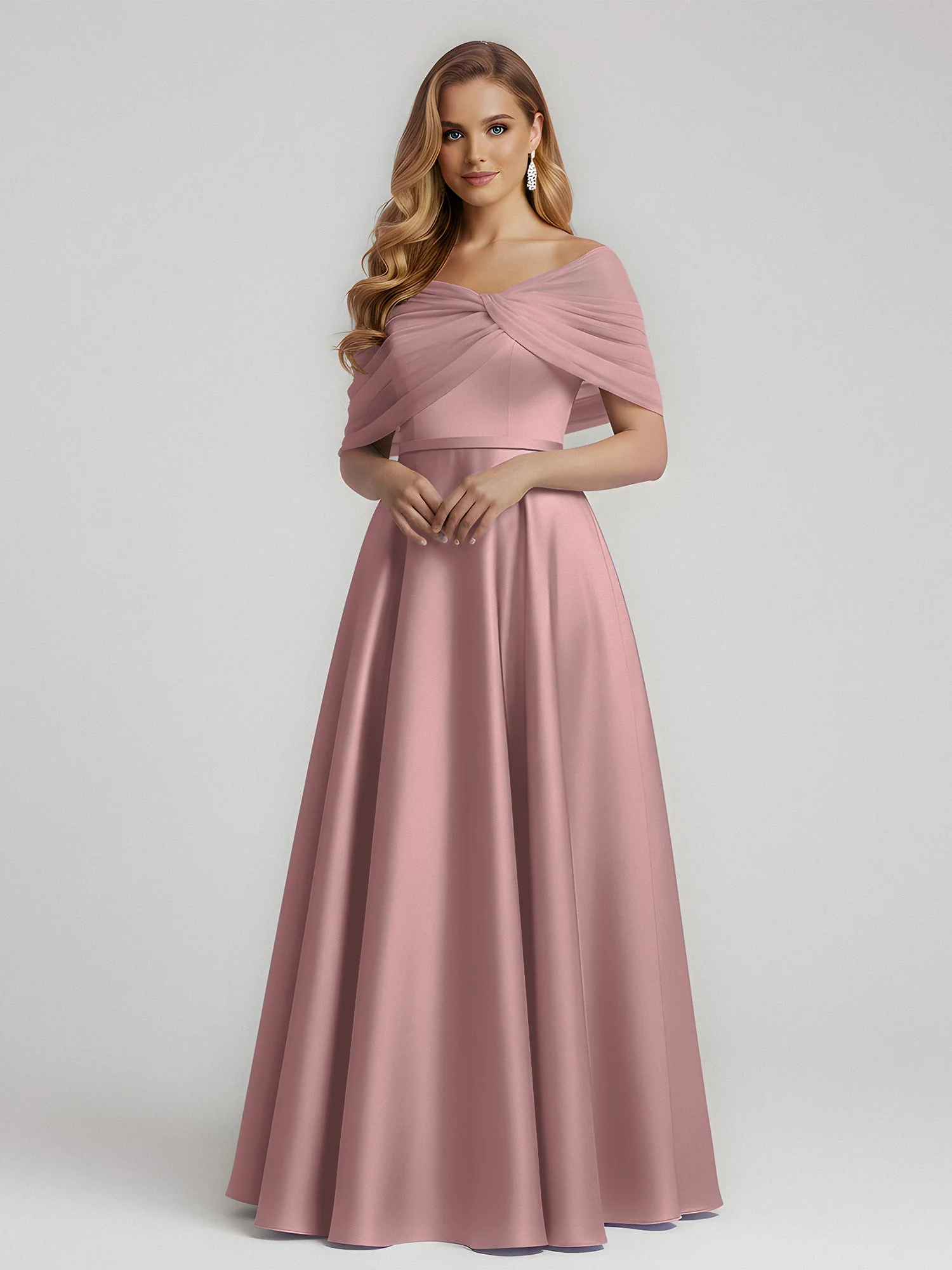 A-Linien Satinkleid In Bodenlänge Mit Transparentem Schal Vintage Mauve