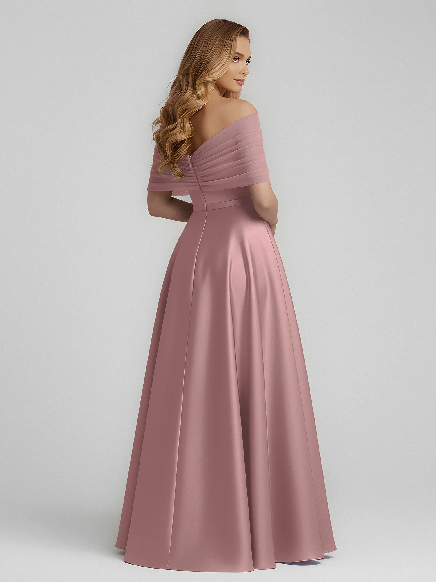 A-Linien Satinkleid In Bodenlänge Mit Transparentem Schal Vintage Mauve - Image 2