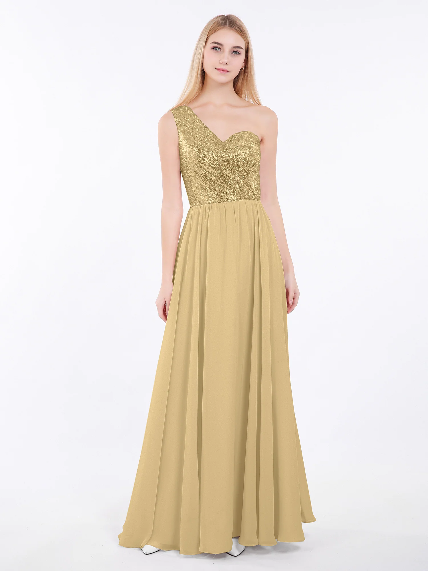 Paillette Mieder Chiffon Kleid Gold