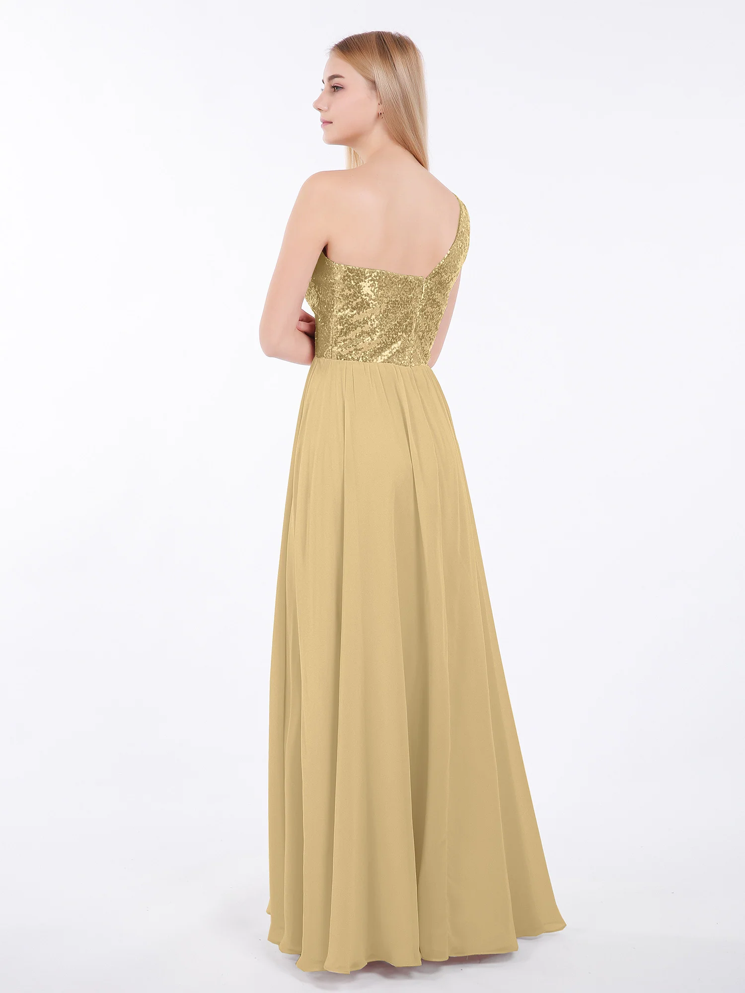 Paillette Mieder Chiffon Kleid Gold - Image 2